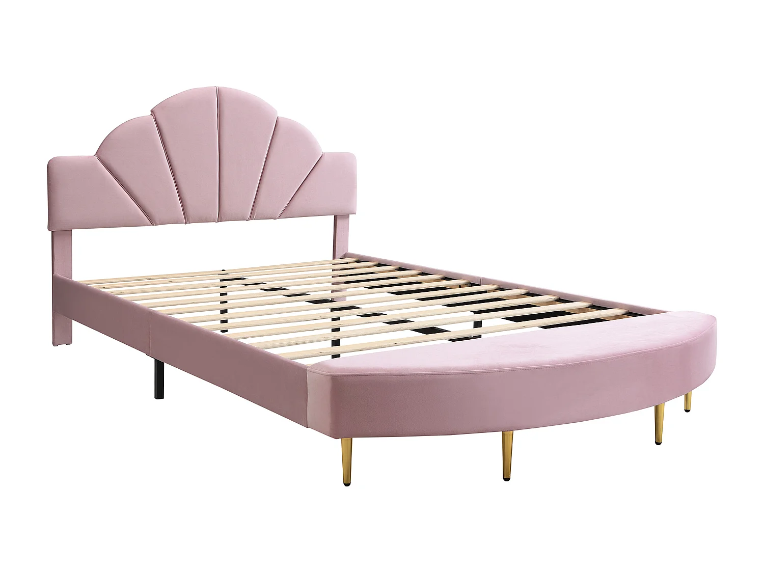 Lit enfant 140x200cm avec banc - Lit capitonné double en velours - Rose