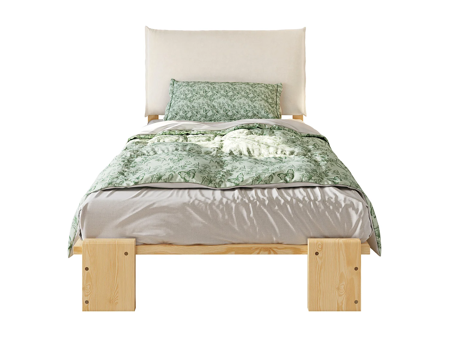 Lit capitonné pour enfant - 90 x 200 cm - avec tête de lit + sommier à lattes - pin + contreplaqué - naturel