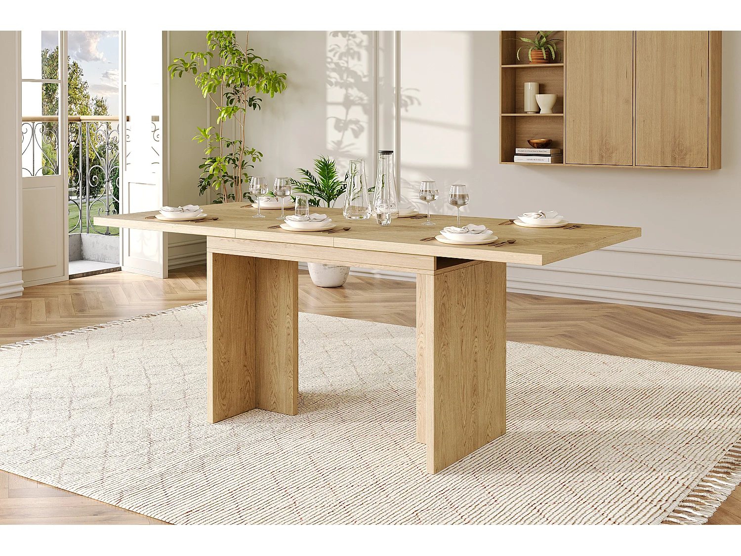 Table à manger extensible 140/180x80 cm pour 6 à 8 personnes - Naturel clair