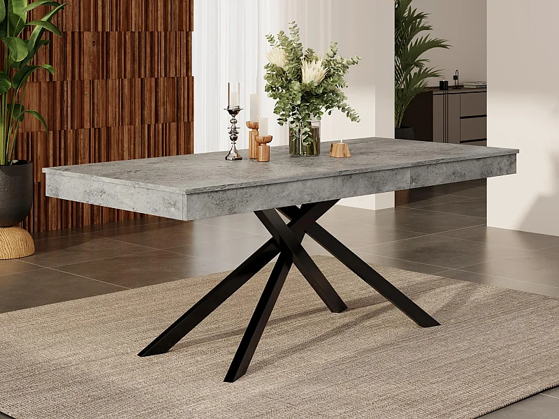Table à manger rectangulaire extensible 140/180x80x76 cm - Pour 6 à 8 personnes - Plateau épais - Pieds en métal - Gris