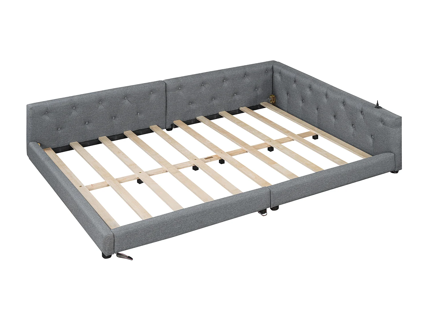 Daybed 140 x 200 cm met LED-verlichting, USB- en Type-C-aansluiting - Volwassenenbed in grijs linnen