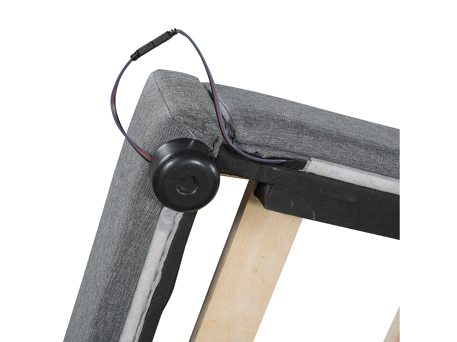 Daybed 140 x 200 cm met LED-verlichting, USB- en Type-C-aansluiting - Volwassenenbed in grijs linnen