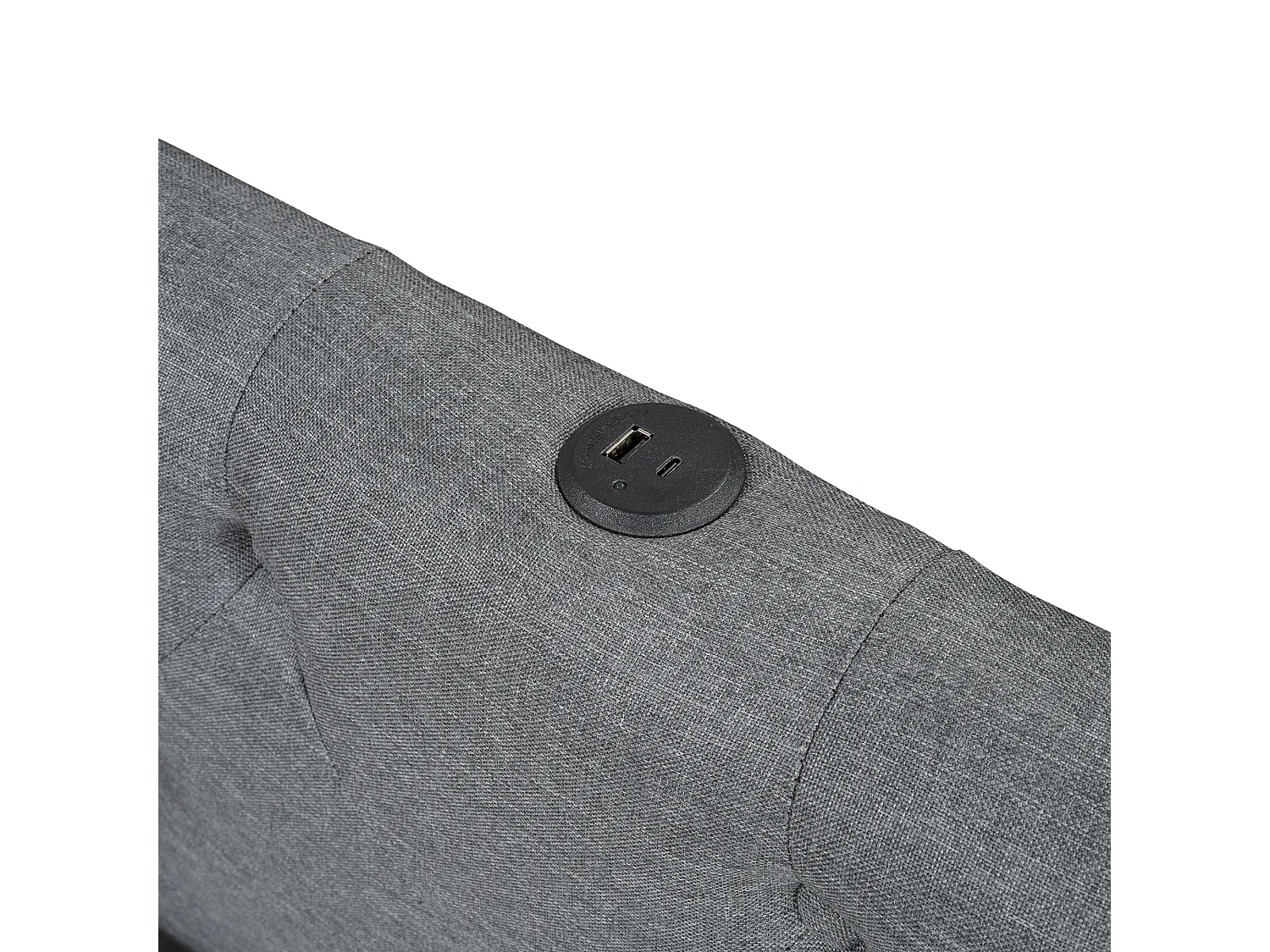 Daybed 140 x 200 cm met LED-verlichting, USB- en Type-C-aansluiting - Volwassenenbed in grijs linnen