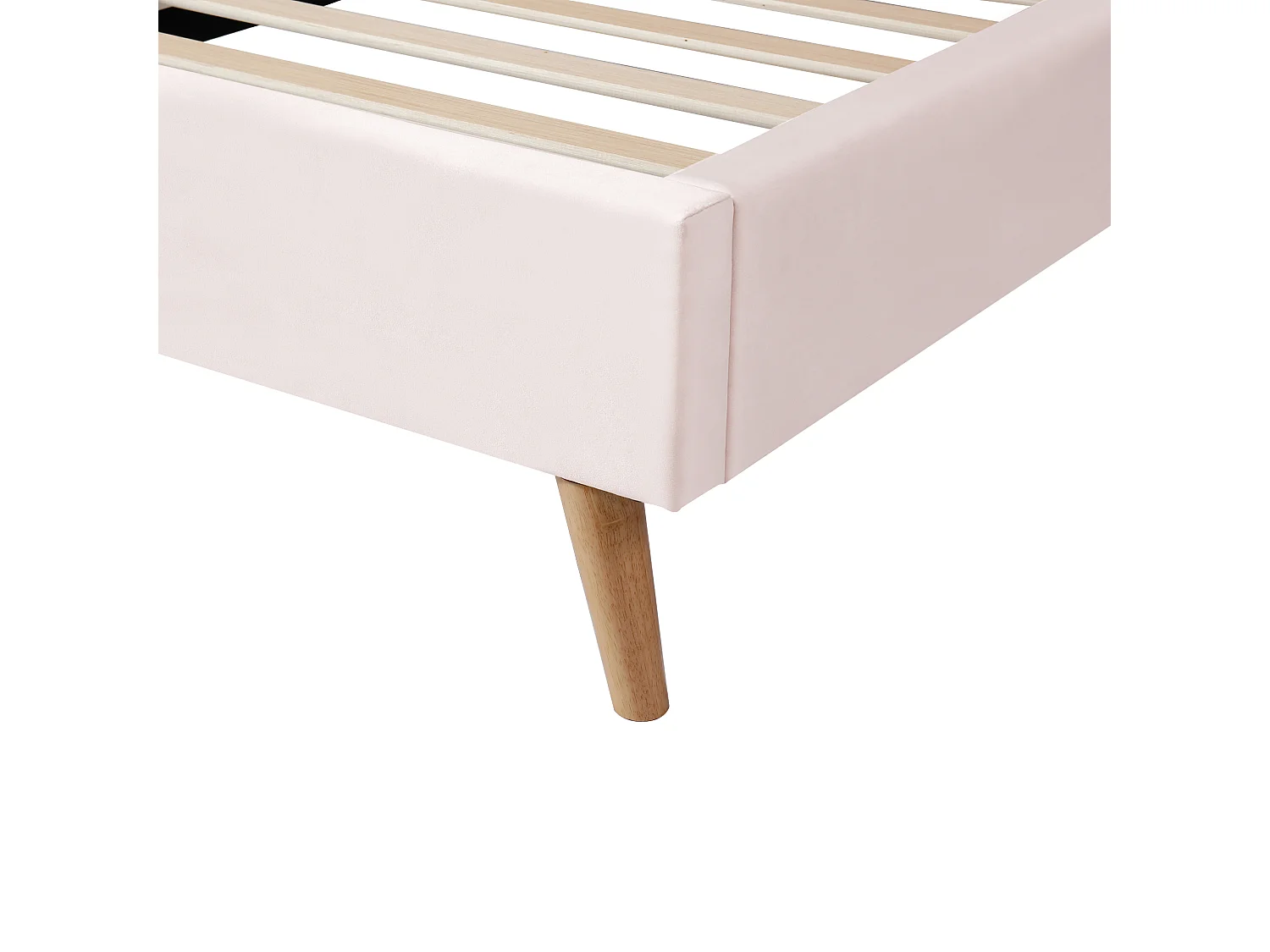 Lit enfant capitonné 90x200cm - Oreillers réglables - Pieds en bois massif - Velours - Rose (Matelas non inclus)