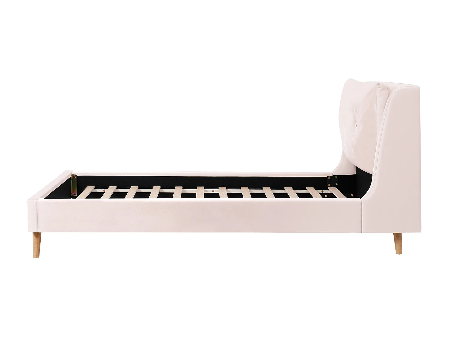 Lit enfant capitonné 90x200cm - Oreillers réglables - Pieds en bois massif - Velours - Rose (Matelas non inclus)