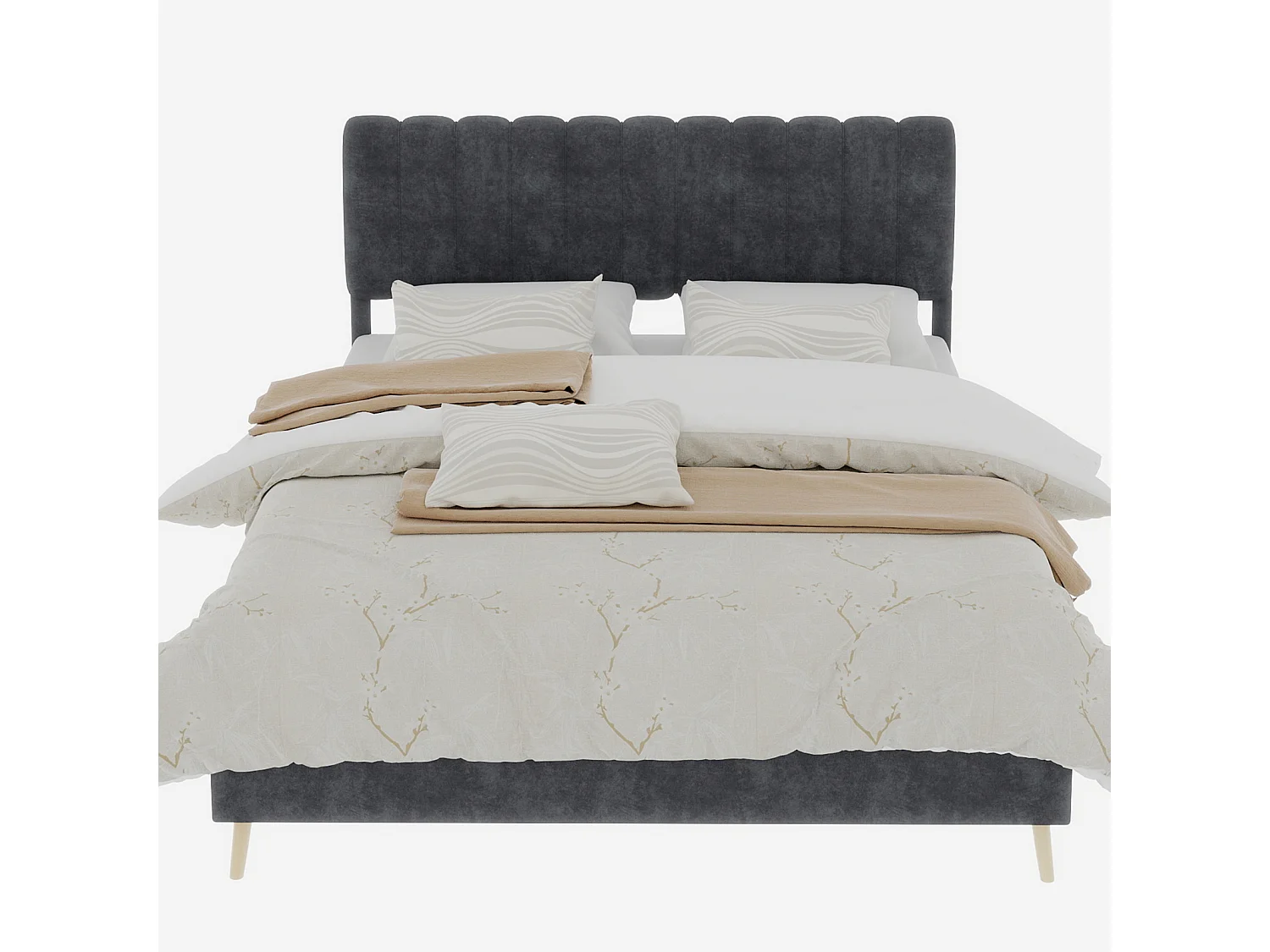 Lit rembourré 140x200cm avec tête de lit - Lit adulte en velours - Gris