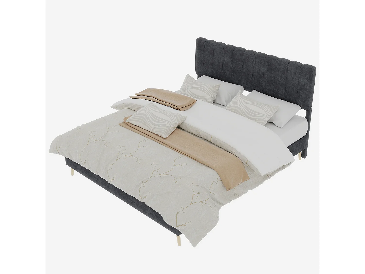 Lit rembourré 140x200cm avec tête de lit - Lit adulte en velours - Gris