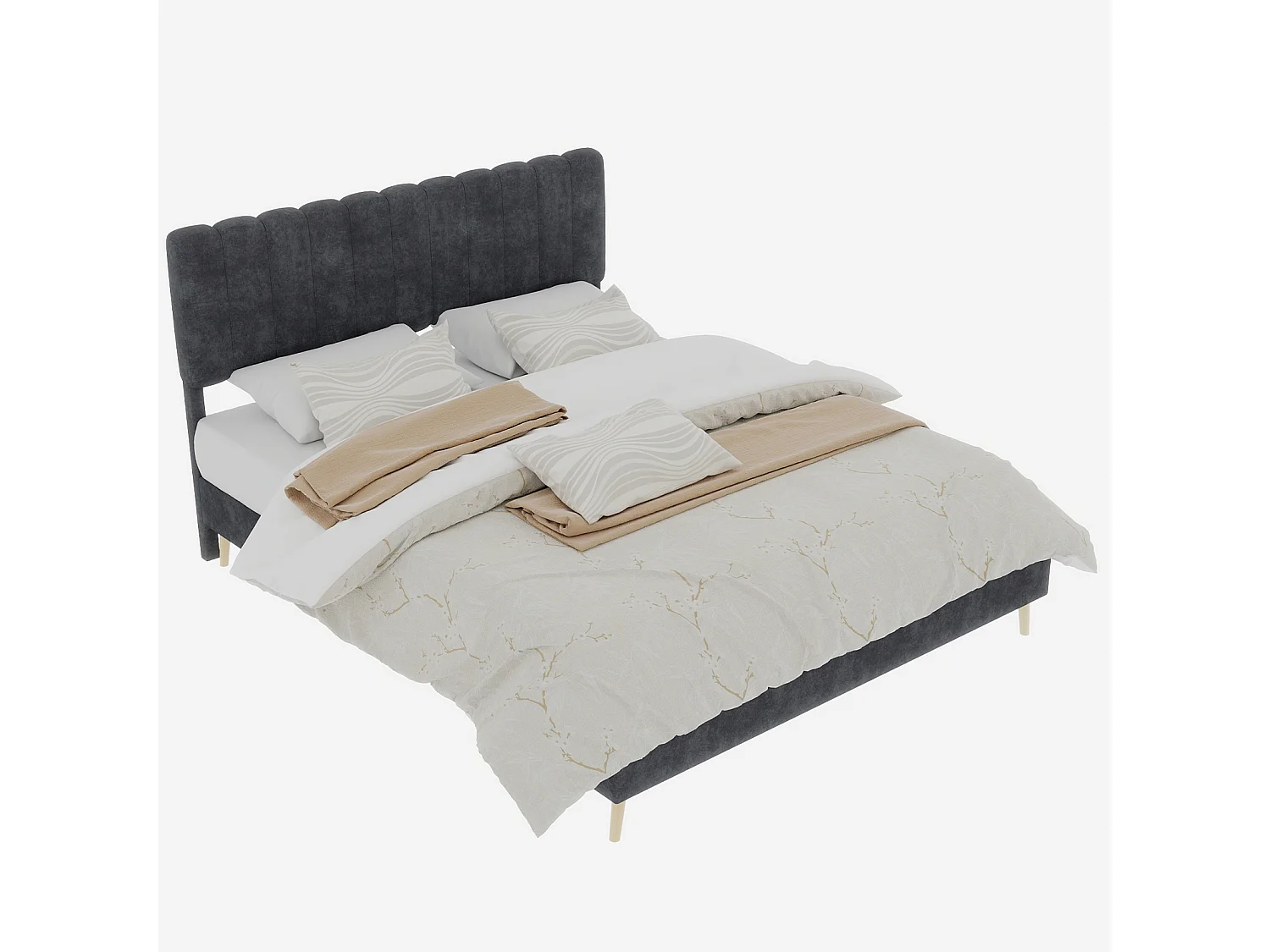 Lit rembourré 140x200cm avec tête de lit - Lit adulte en velours - Gris