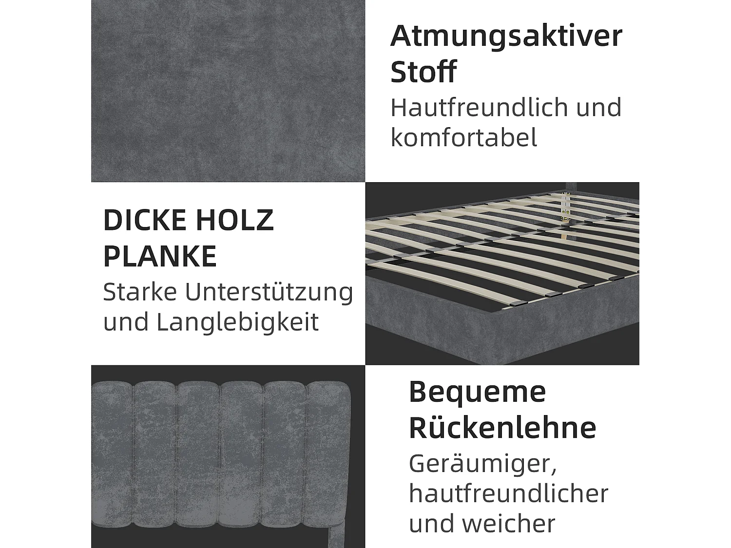 Lit rembourré 140x200cm avec tête de lit - Lit adulte en velours - Gris