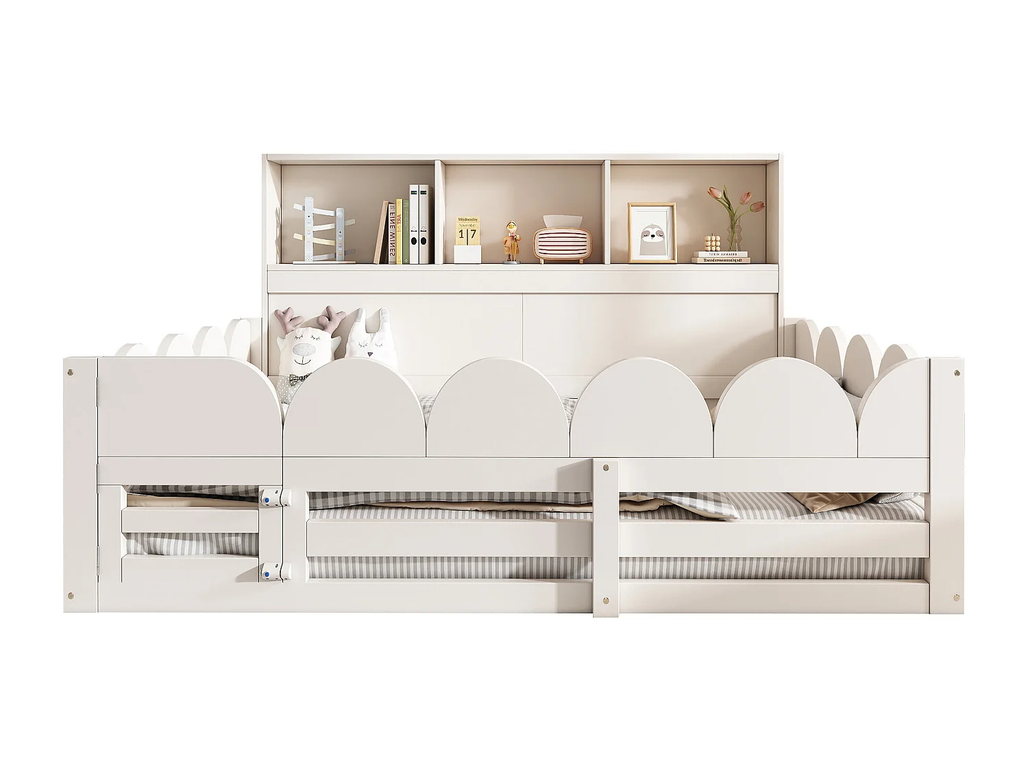 Lit enfant 140x200 cm - avec 1 porte et une rambarde de sécurité - avec compartiment de rangement - blanc