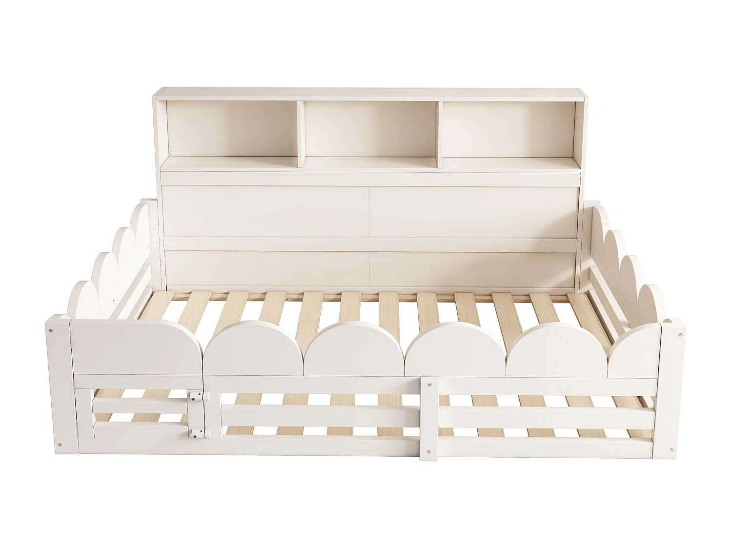 Lit enfant 140x200 cm - avec 1 porte et une rambarde de sécurité - avec compartiment de rangement - blanc