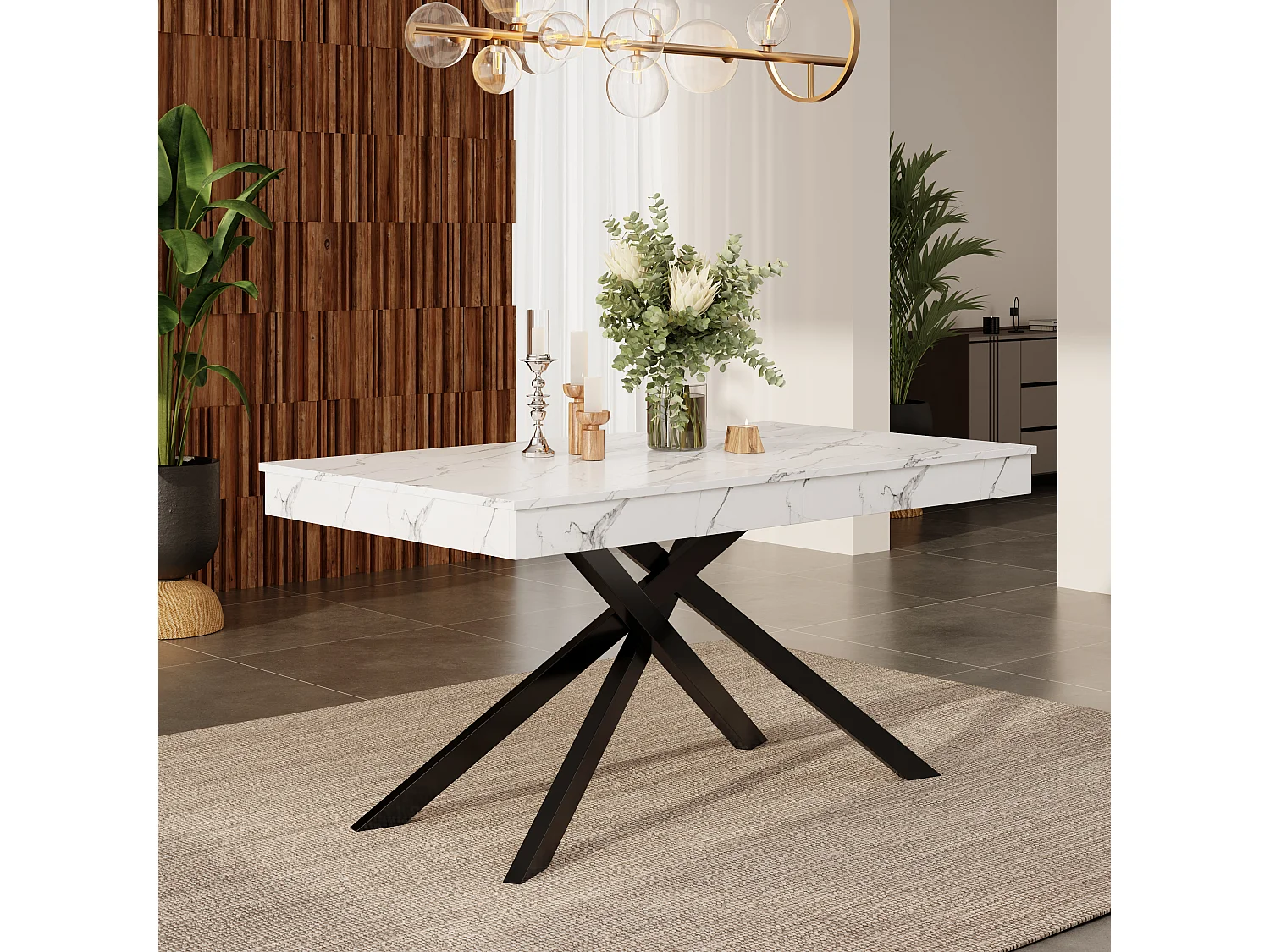 Table à manger rectangulaire extensible 140/180x80x76 cm - Pour 6 à 8 personnes - Plateau épais - Pieds en métal - Blanc