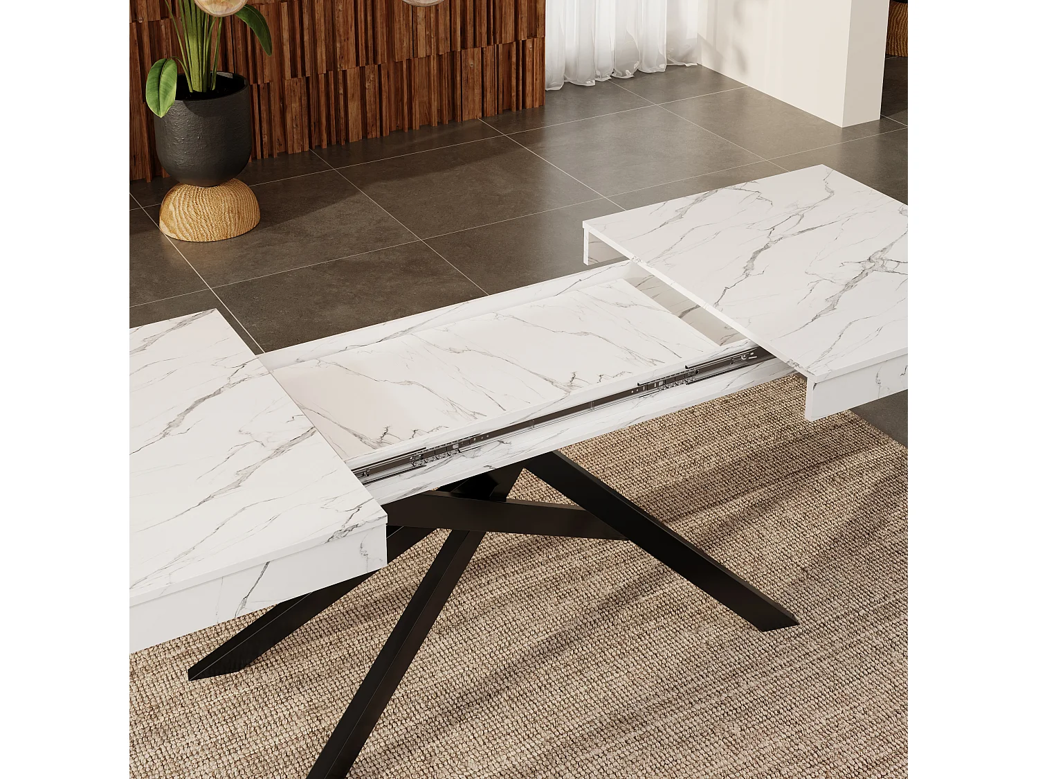 Table à manger rectangulaire extensible 140/180x80x76 cm - Pour 6 à 8 personnes - Plateau épais - Pieds en métal - Blanc