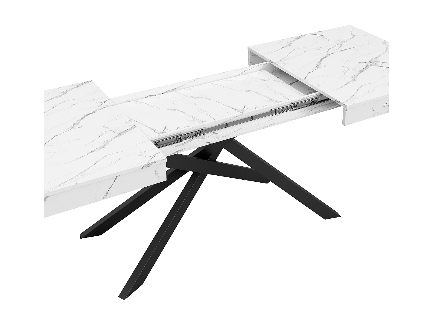 Table à manger rectangulaire extensible 140/180x80x76 cm - Pour 6 à 8 personnes - Plateau épais - Pieds en métal - Blanc