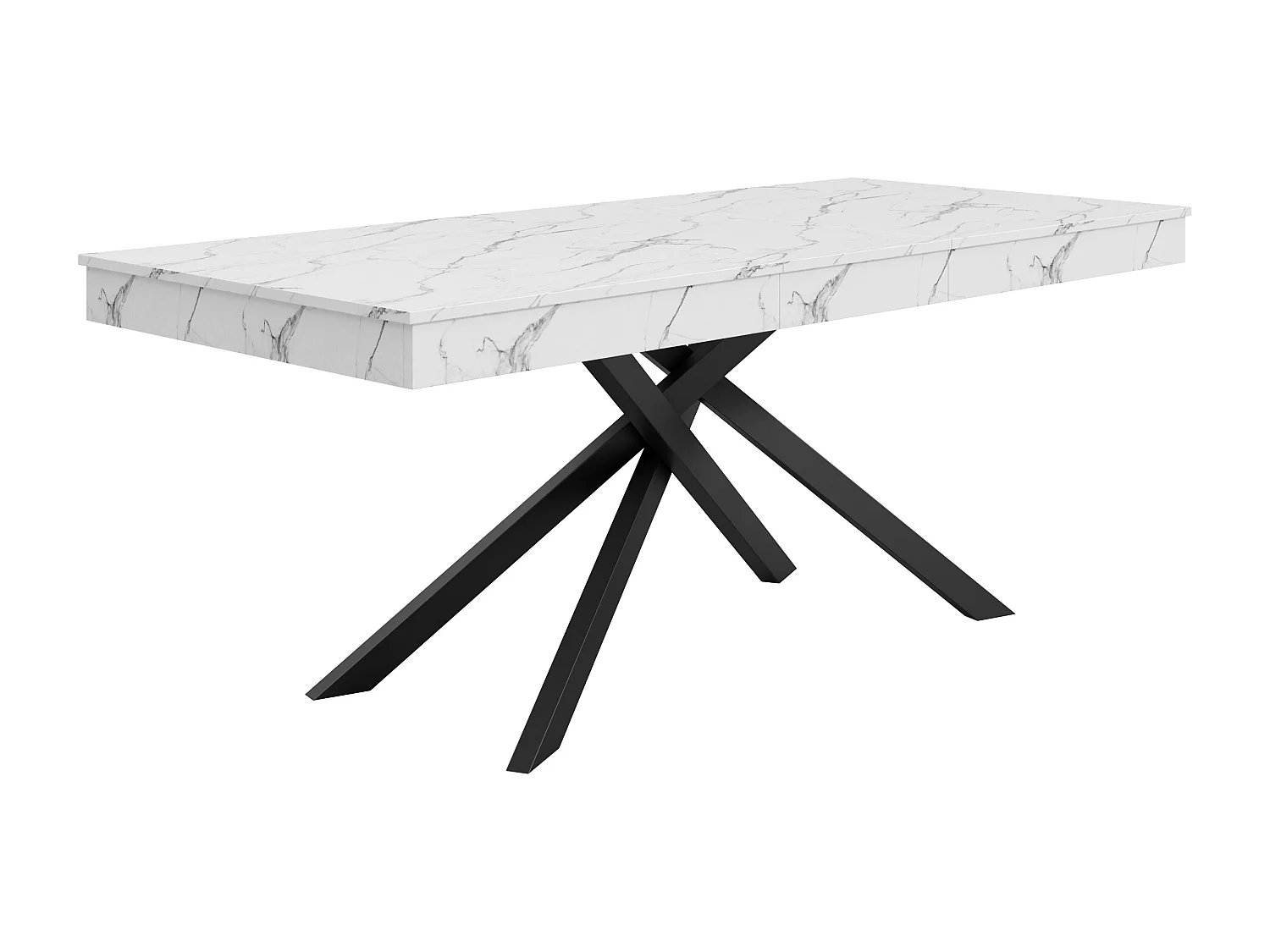 Table à manger rectangulaire extensible 140/180x80x76 cm - Pour 6 à 8 personnes - Plateau épais - Pieds en métal - Blanc