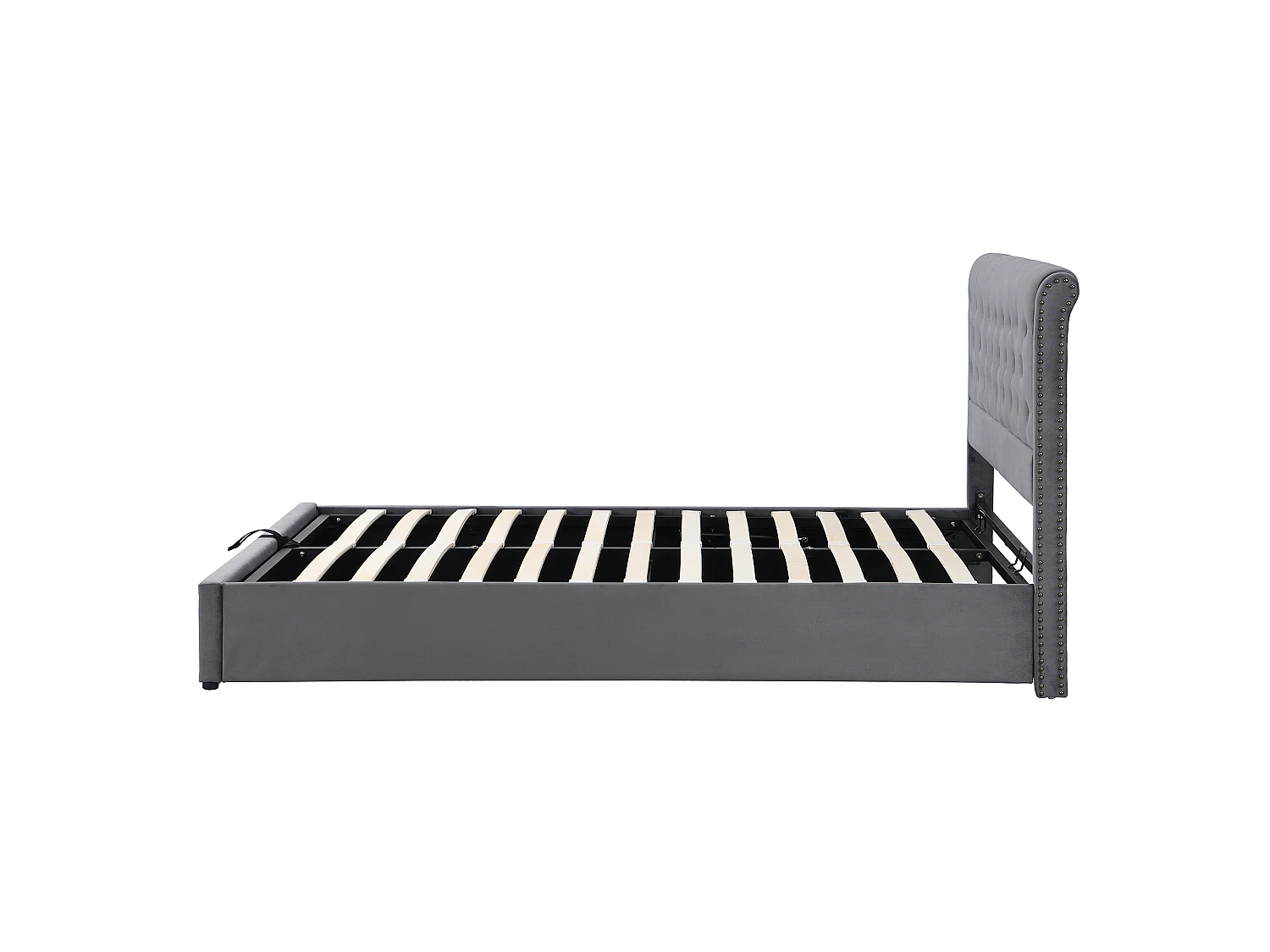 Vuxensäng med förvaring 140x200cm med förvaringsbänk - Grå sammet