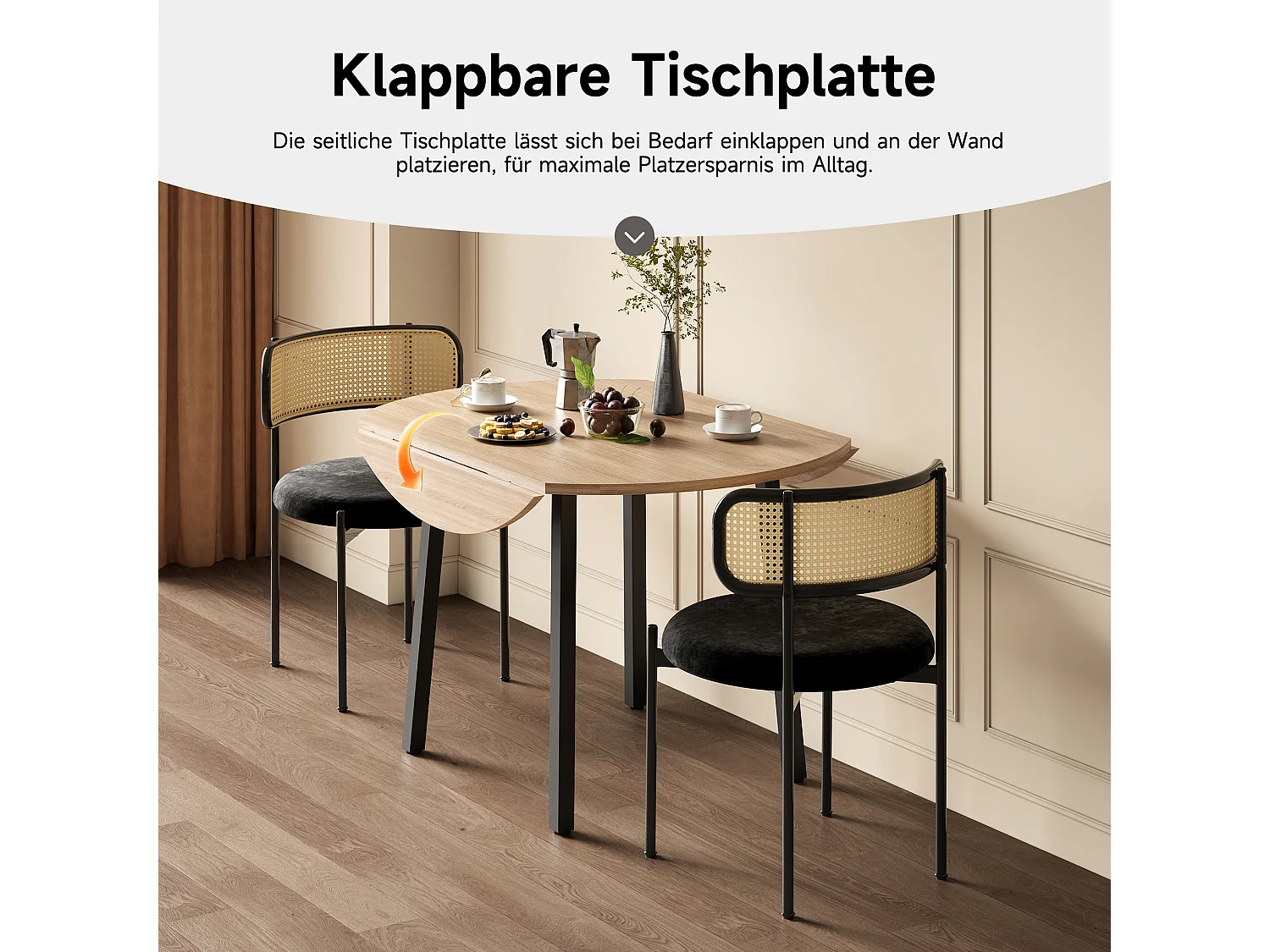 Table de salle à manger plateau pliante - 100 x 100 x 75 cm - pour 2 à 4 personnes -  pieds en métal - MDF - naturel clair