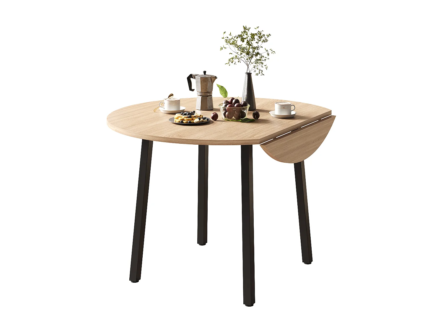 Table de salle à manger plateau pliante - 100 x 100 x 75 cm - pour 2 à 4 personnes -  pieds en métal - MDF - naturel clair