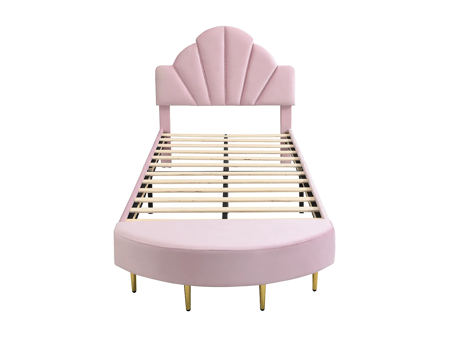 Lit enfant 90x200cm avec banc - Lit capitonné en velours - Rose