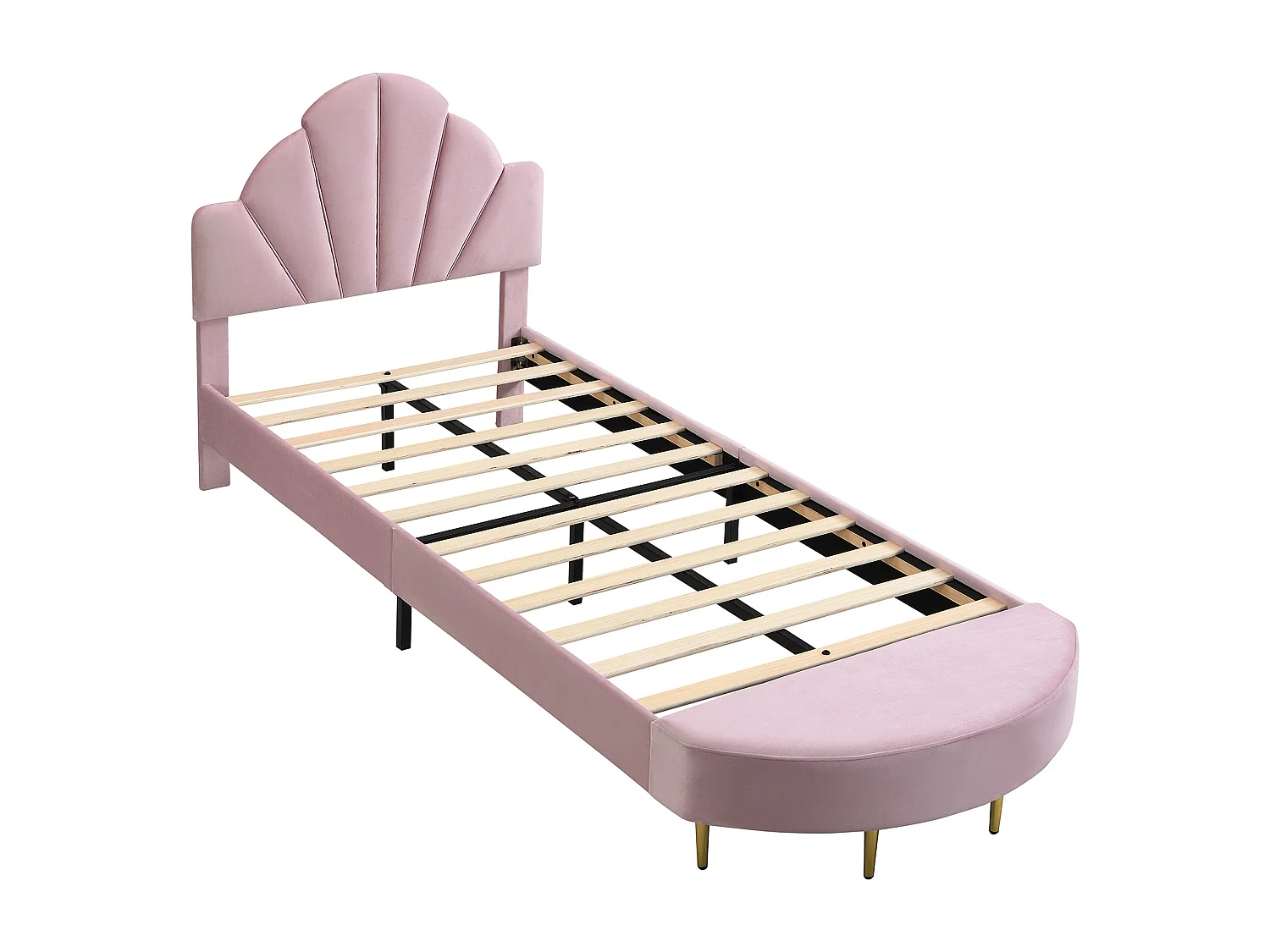 Lit enfant 90x200cm avec banc - Lit capitonné en velours - Rose