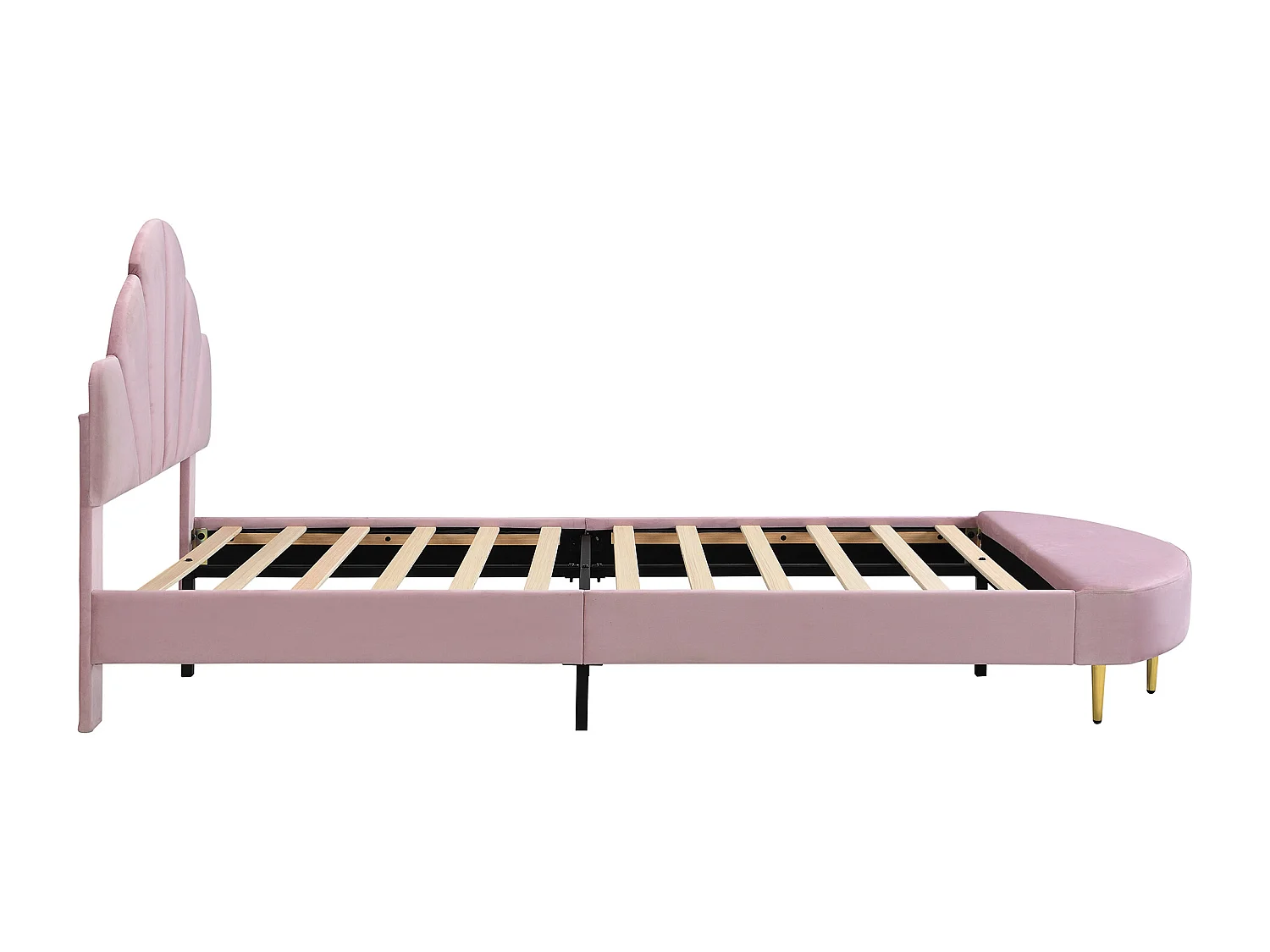 Lit enfant 90x200cm avec banc - Lit capitonné en velours - Rose