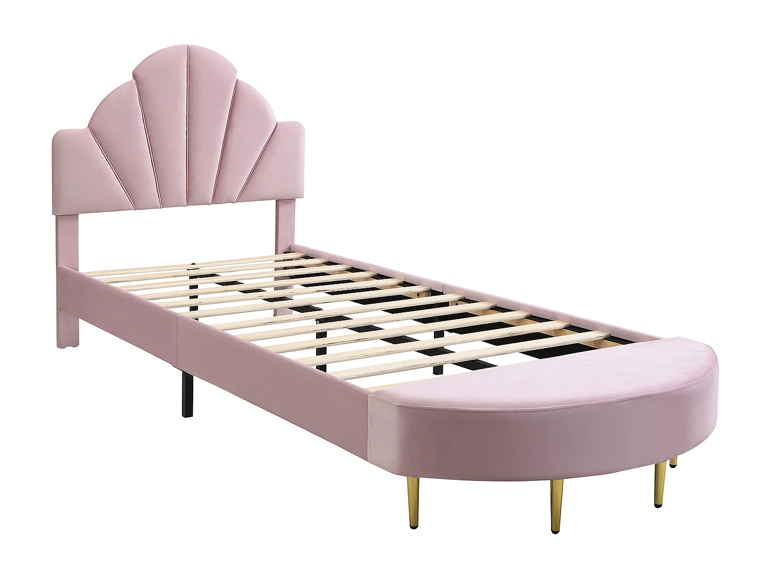 Lit enfant 90x200cm avec banc - Lit capitonné en velours - Rose