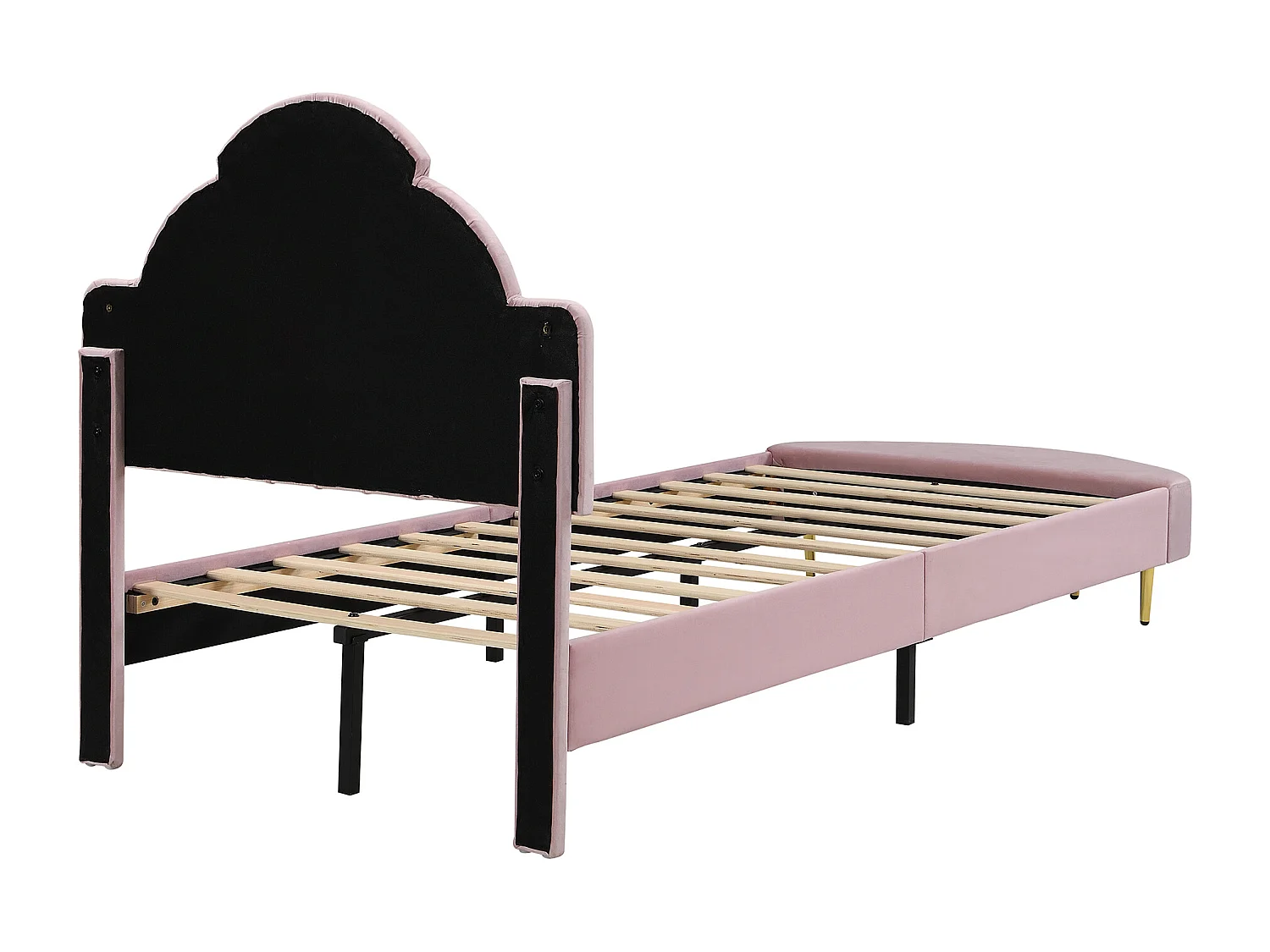 Lit enfant 90x200cm avec banc - Lit capitonné en velours - Rose