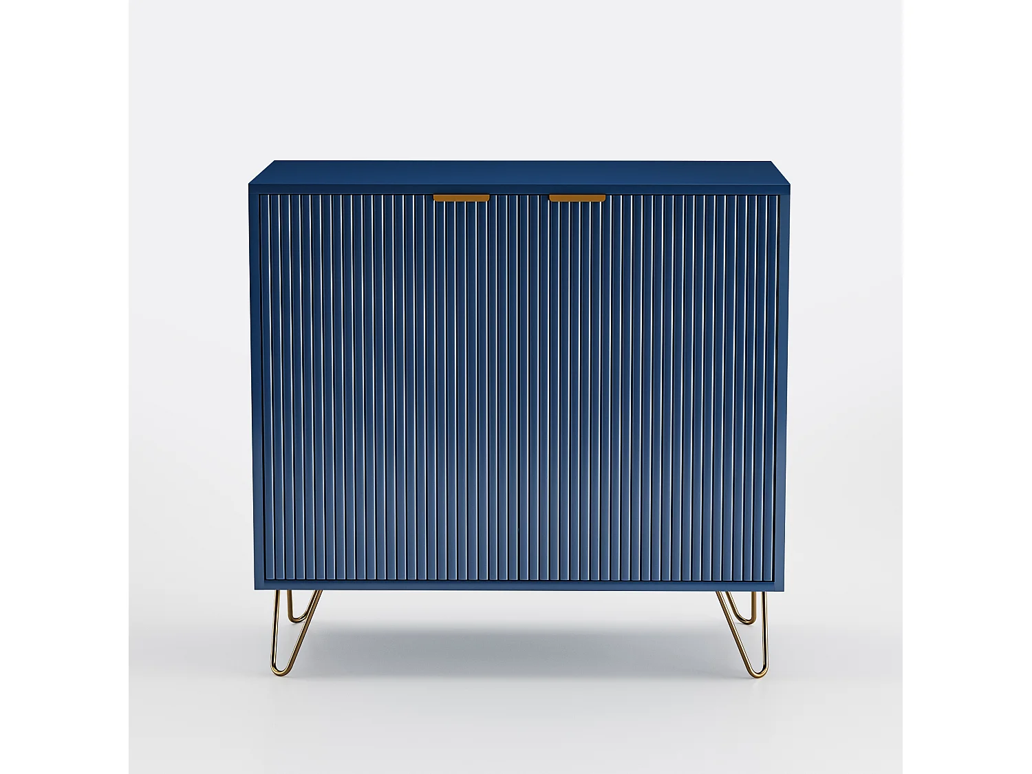 Commode à 2 tiroirs, poignées dorées, facile à monter, 80 x 40 x 78 cm, bleue