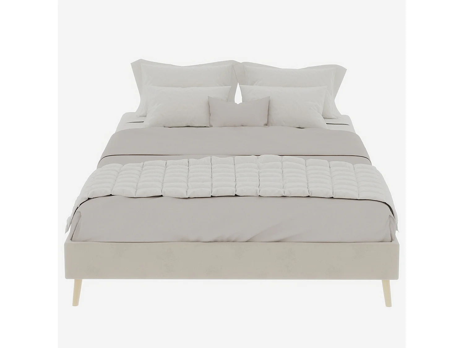 Cama de casal 140x200cm em veludo - Estrutura de cama minimalista - Bege