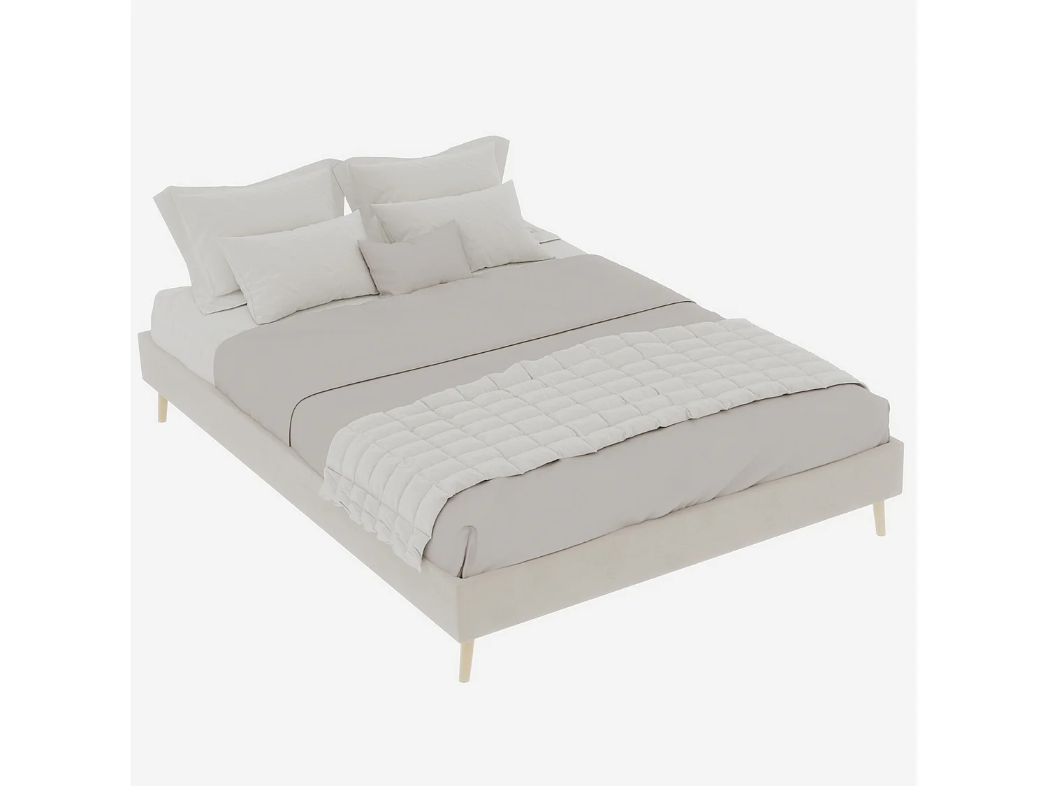 Cama de casal 140x200cm em veludo - Estrutura de cama minimalista - Bege