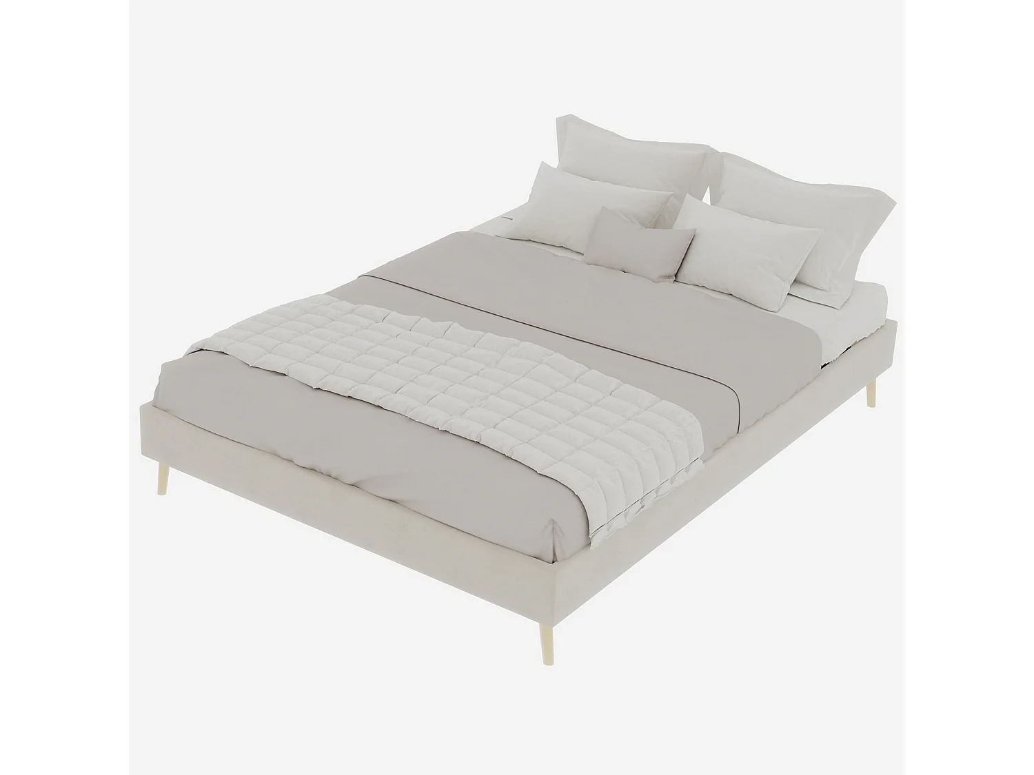 Cama de casal 140x200cm em veludo - Estrutura de cama minimalista - Bege