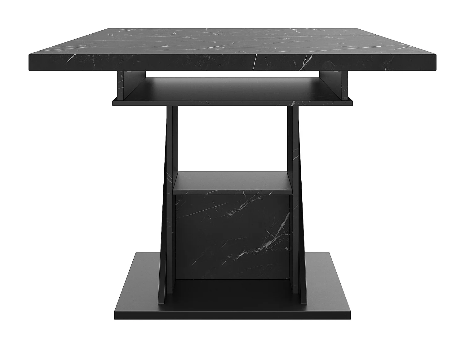 Table à manger extensible avec rangement - Effet marbre noir