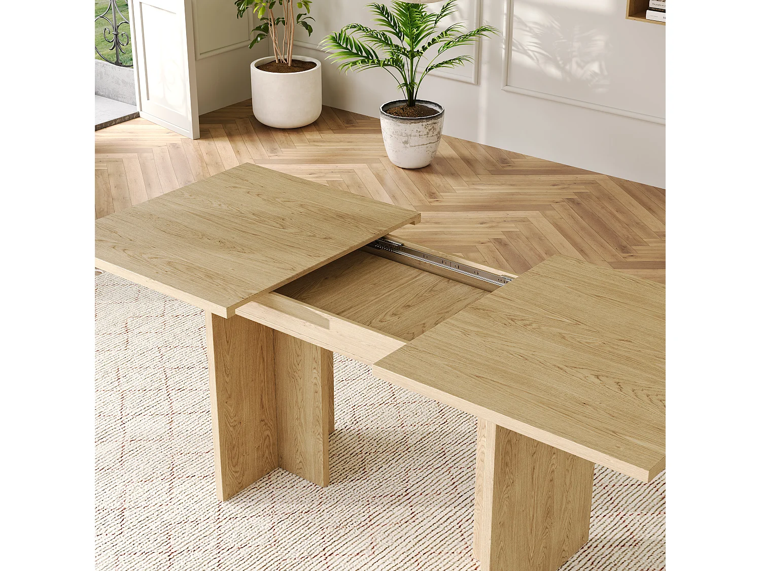 Table à manger rectangulaire extensible 140/180x80x75 cm - Pour 6 à 8 personnes - Plateau épais - Style minimaliste - Naturel