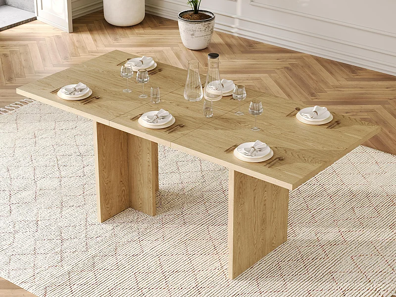 Table à manger rectangulaire extensible 140/180x80x75 cm - Pour 6 à 8 personnes - Plateau épais - Style minimaliste - Naturel