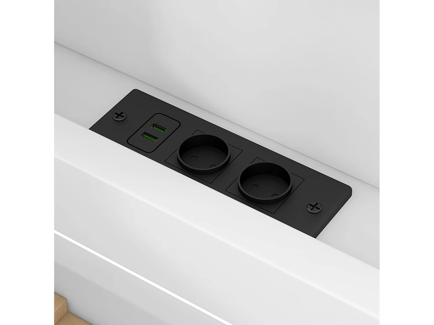 Lits plateformes en forme de maison - 140 x 200 cm - avec Leds + étagère + 2 tiroirs + barrières - MDF + bois - blanc