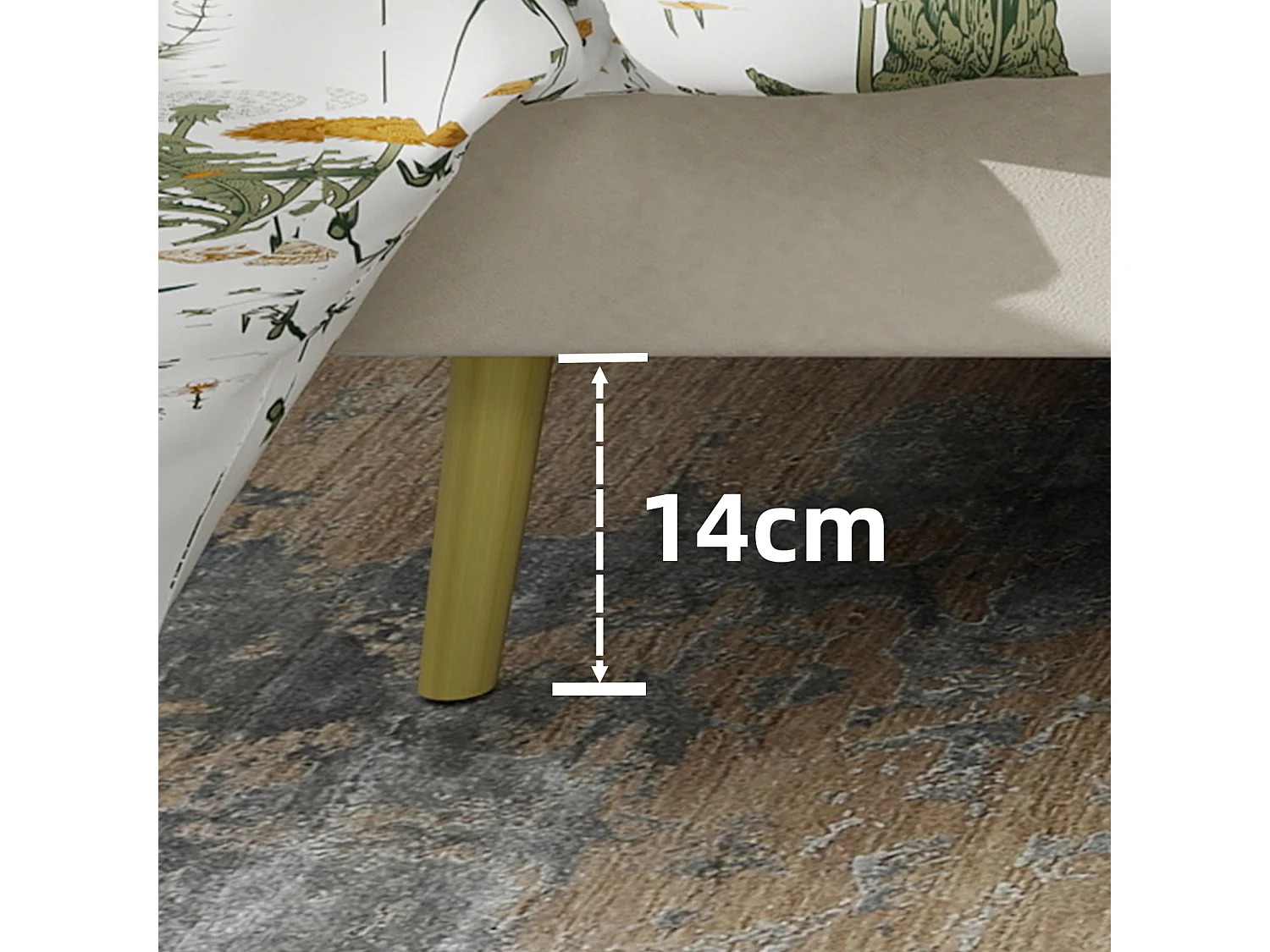 Lit adulte 140x200cm en velours beige - Lit capitonné avec tête de lit, sans matelas