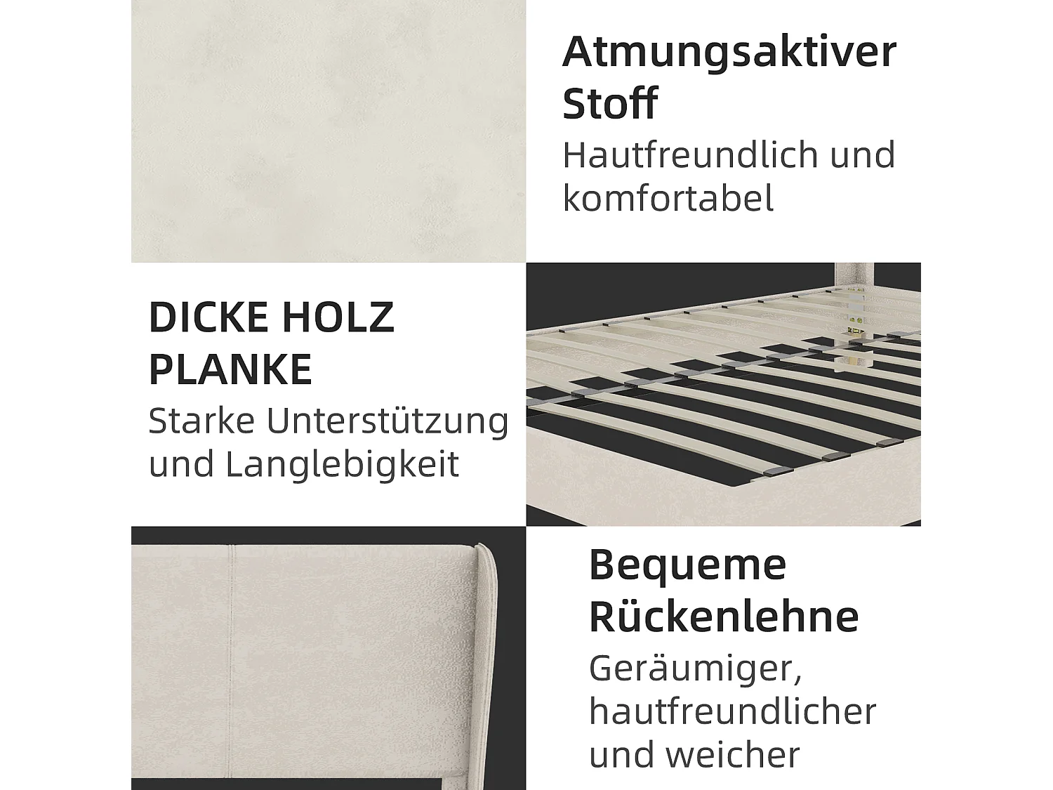 Lit adulte 140x200cm en velours beige - Lit capitonné avec tête de lit, sans matelas