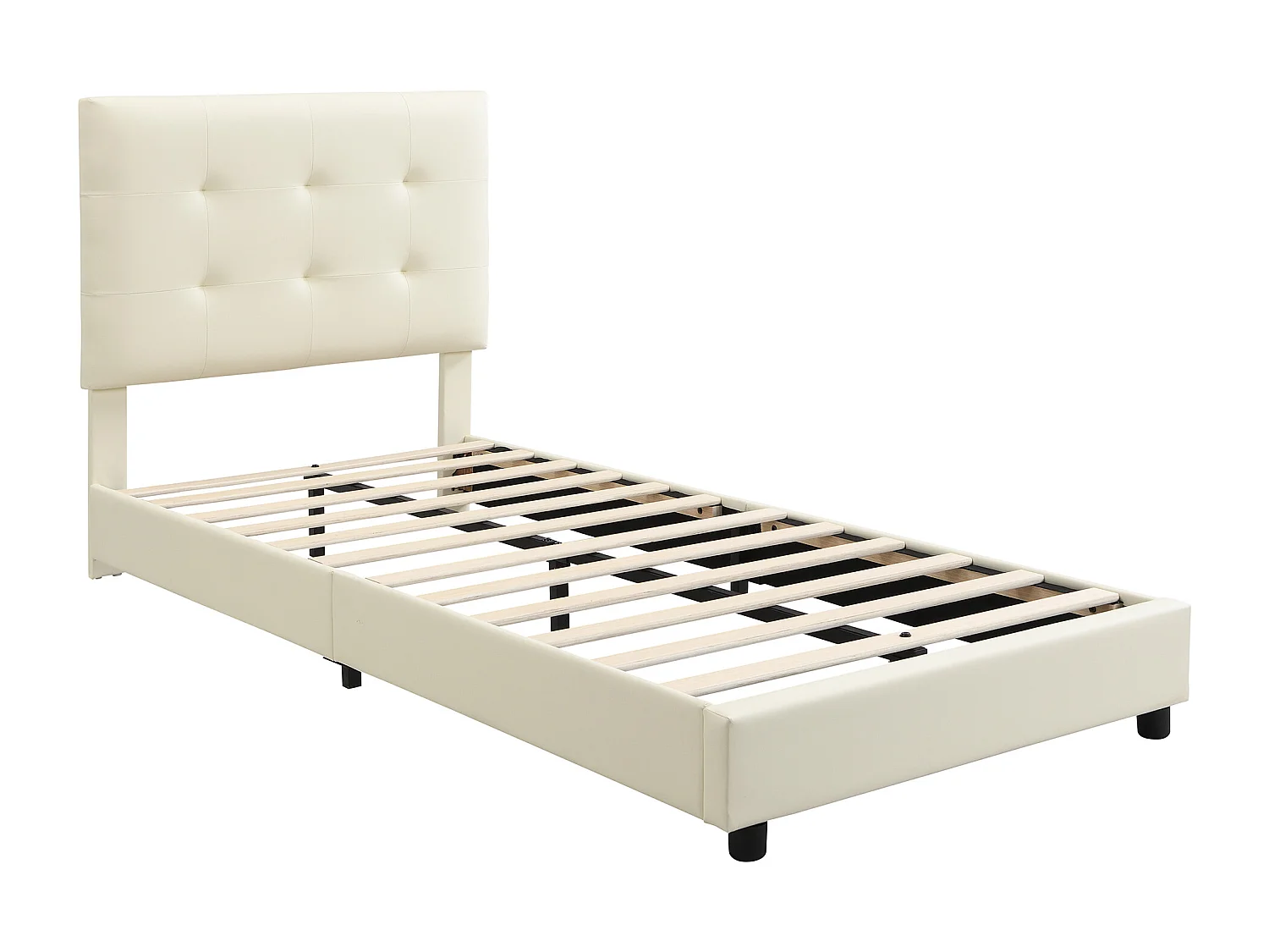 Lit enfant 90x200cm en similicuir PU - Tête de lit en forme de biscuit - Beige