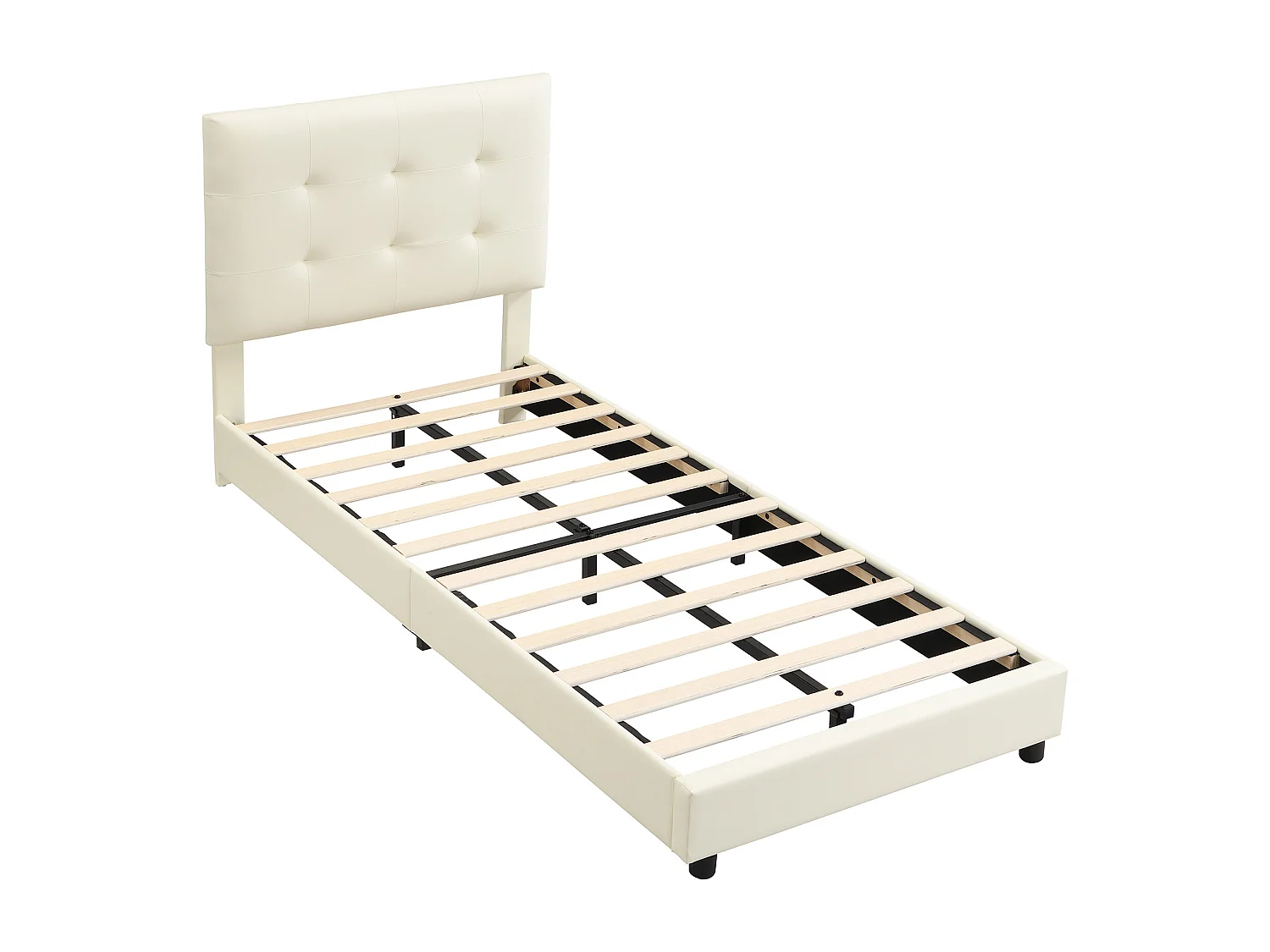 Lit enfant 90x200cm en similicuir PU - Tête de lit en forme de biscuit - Beige