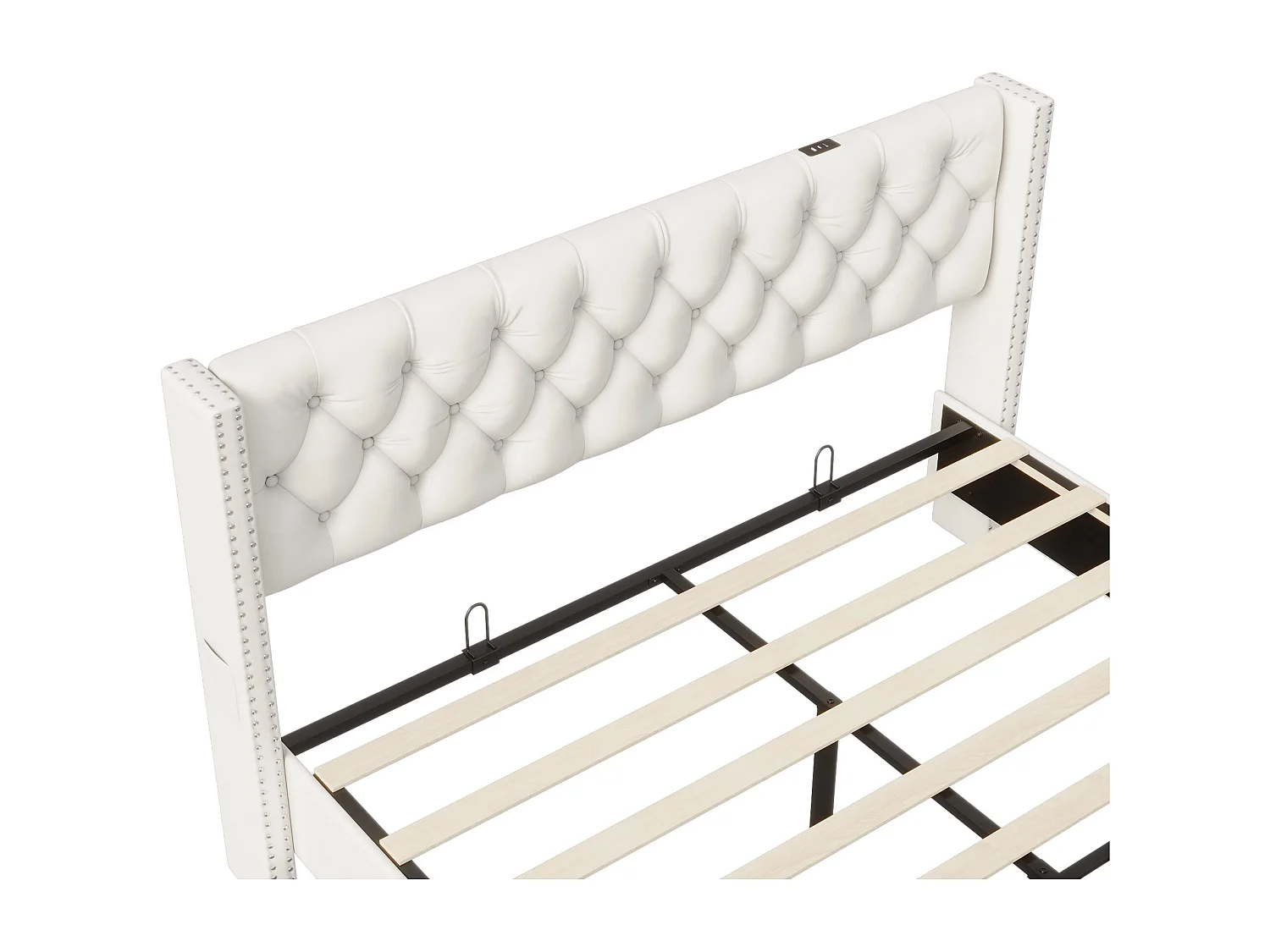 Opbergbed van 140x190 cm met ledverlichting - hoofdbord met USB-poort en opbergtas - 2 lades - fluweel - beige