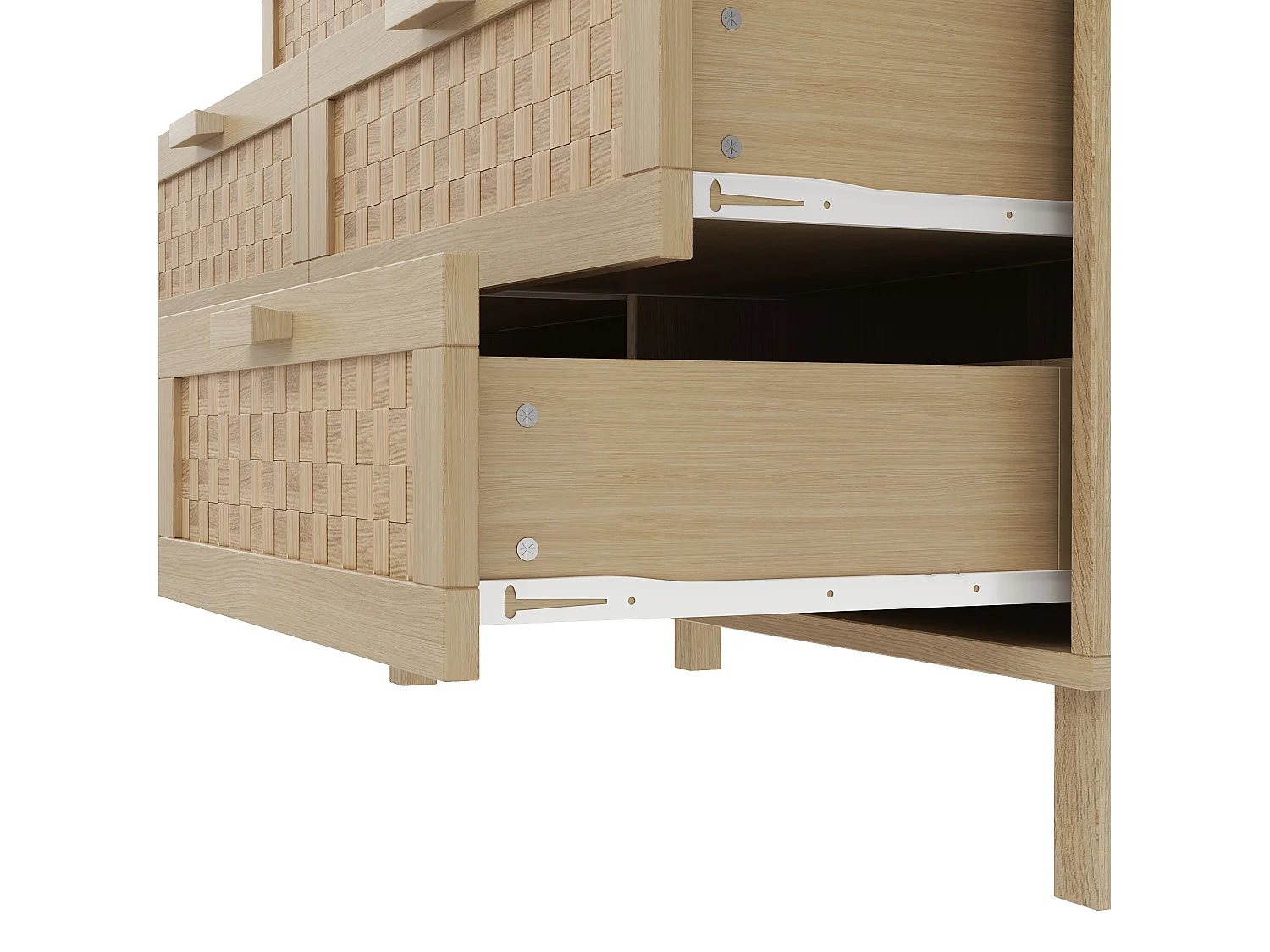 Commode avec 6 tiroirs - Tiroirs aspect rotin - Couleur bois clair