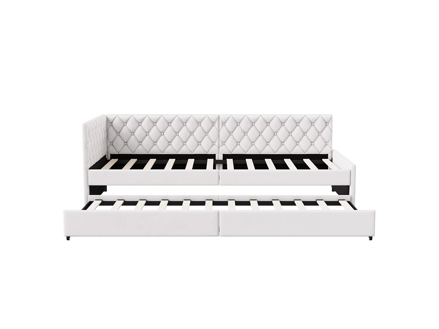 Uitschuifbaar bed 90/180x200 cm - Uitschuifbare slaapbank met lattenbodem - Fluweel - Beige