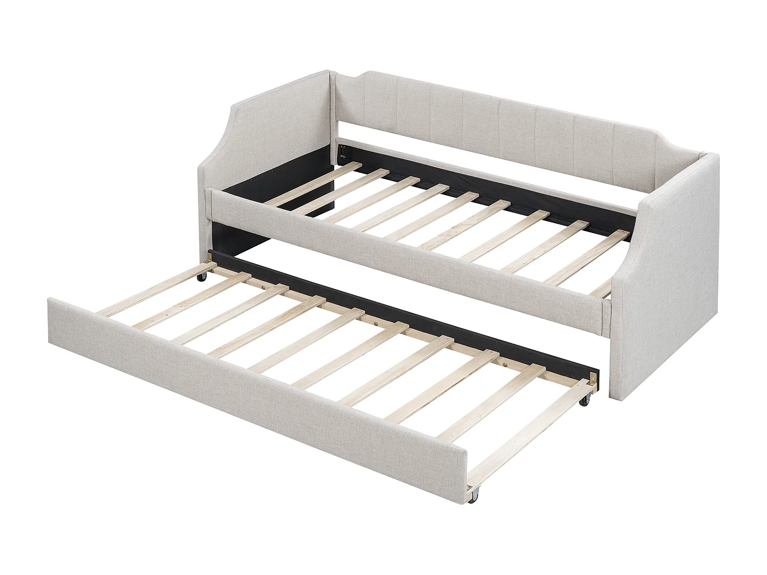 Lit banquette 90x200cm avec lit gigogne 90x190cm - Tissu en coton et lin - Beige