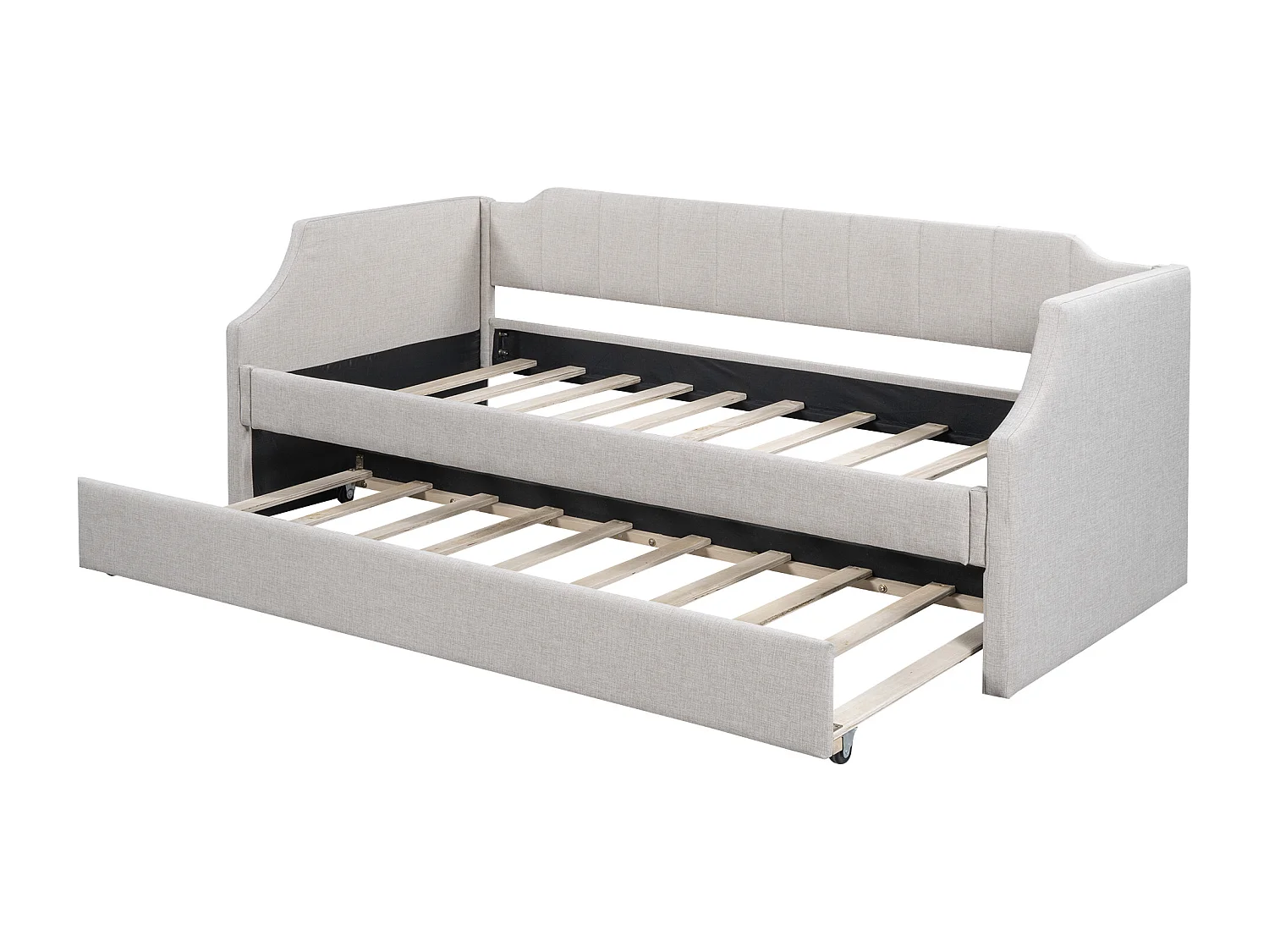 Lit banquette 90x200cm avec lit gigogne 90x190cm - Tissu en coton et lin - Beige
