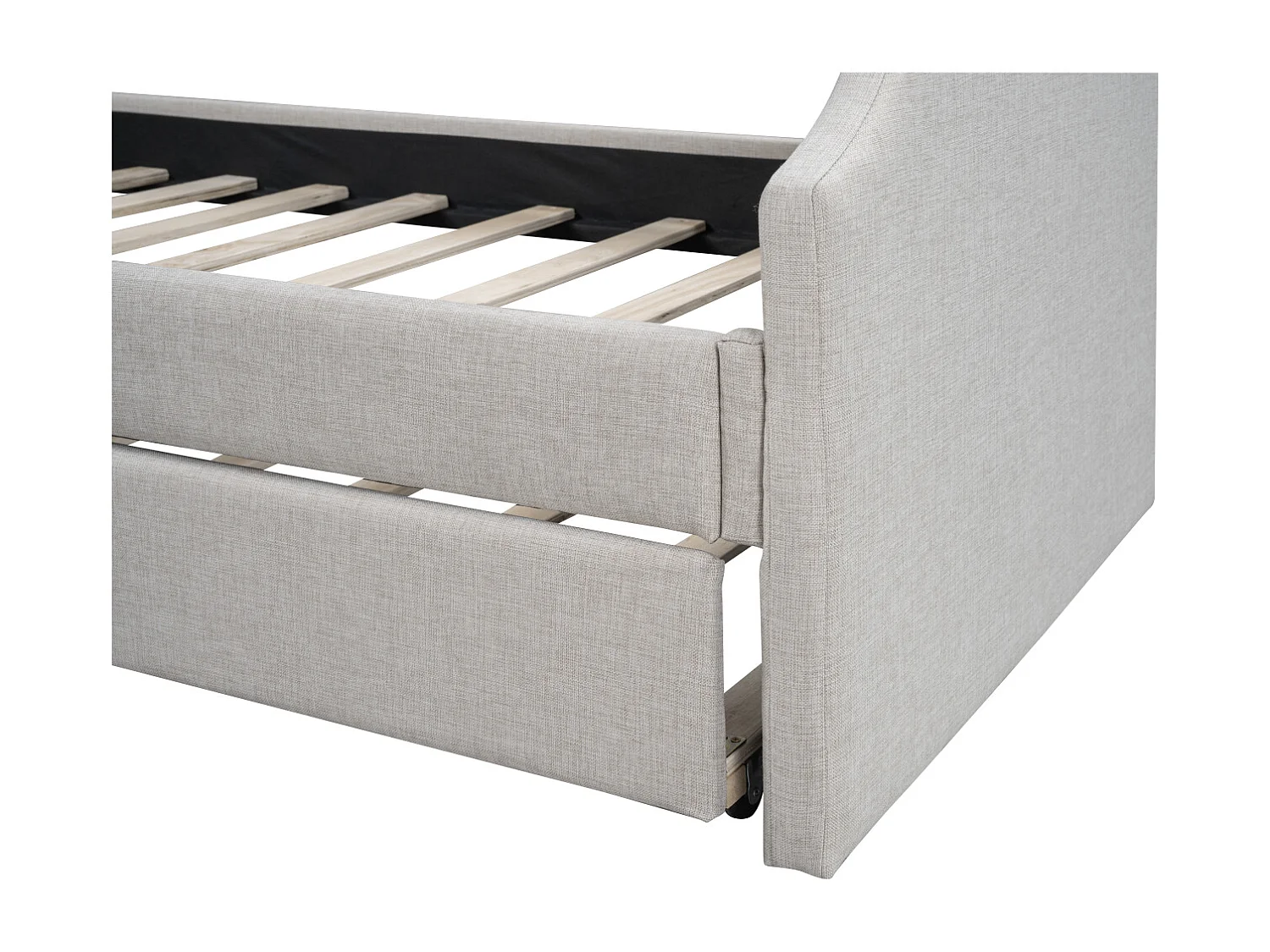 Lit banquette 90x200cm avec lit gigogne 90x190cm - Tissu en coton et lin - Beige