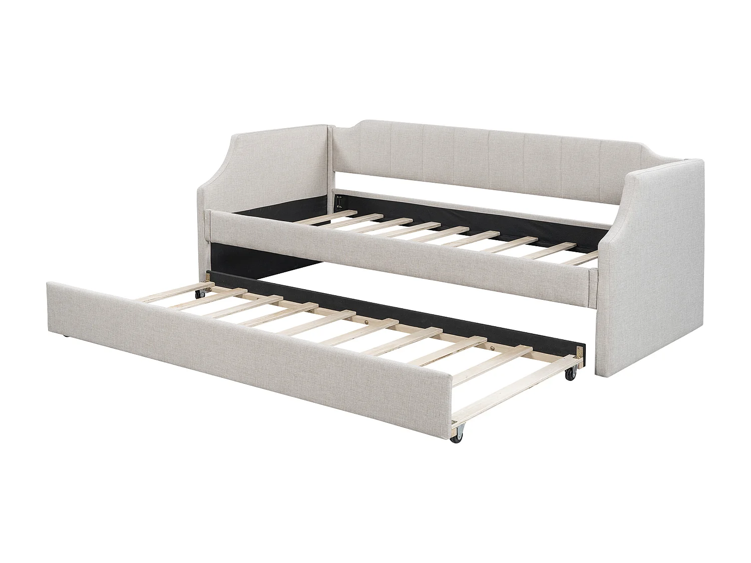 Lit banquette 90x200cm avec lit gigogne 90x190cm - Tissu en coton et lin - Beige