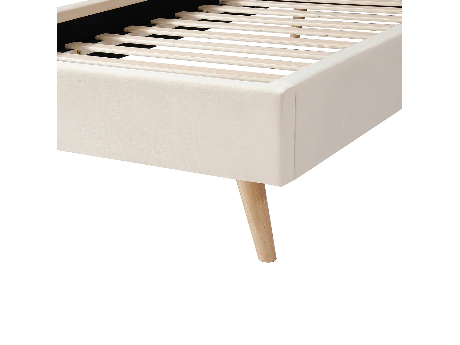 Lit enfant capitonné 90x200cm - Oreillers réglables - Pieds en bois massif - Velours - Beige (Matelas non inclus)