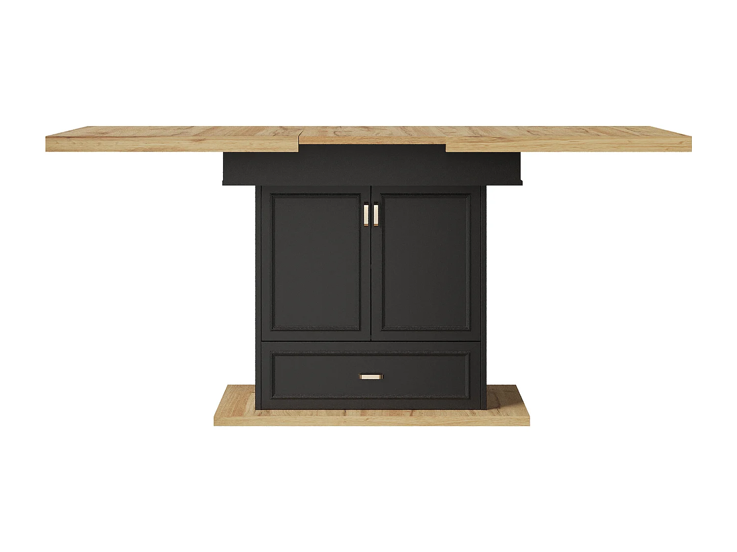 Table à manger extensible avec tiroir et 2 portes - Plateau woodgrain - Noir