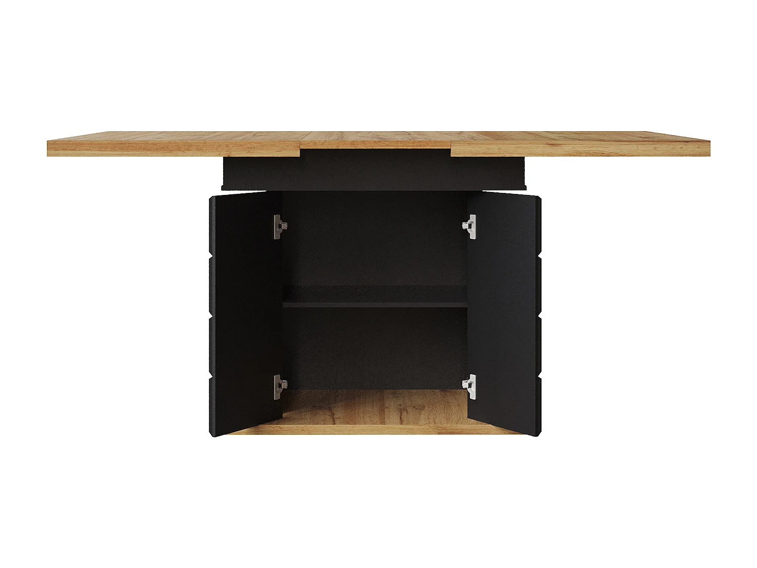 Uitschuifbare eettafel voor 4 tot 6 personen - Geruit patroon met deuren - Zwart en hout