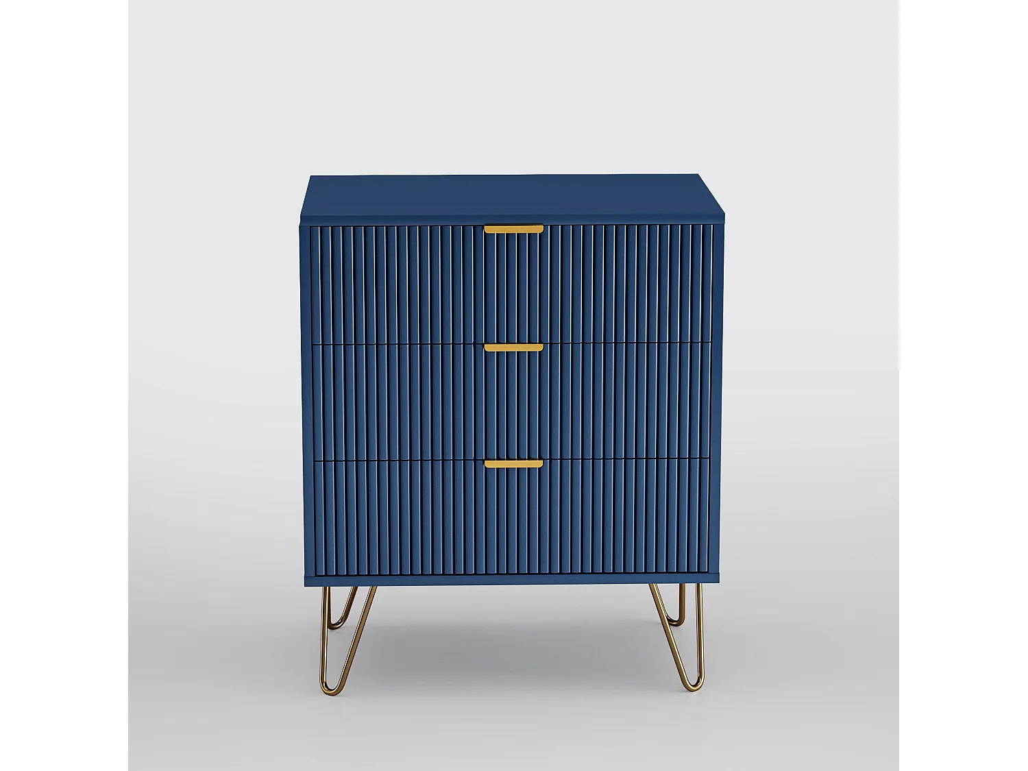 Commode à 3 tiroirs, meuble de rangement, avec poignées dorées,table de chevet, 60 x 40 x 70 cm, bleue